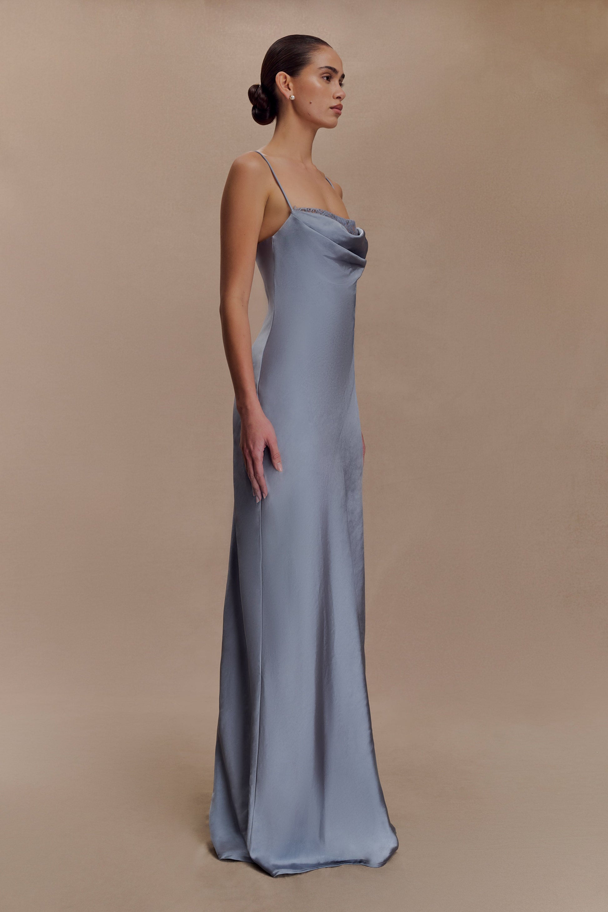 Isadora Lace & Satin Maxi Dress / Frosted Blue | MESHKI