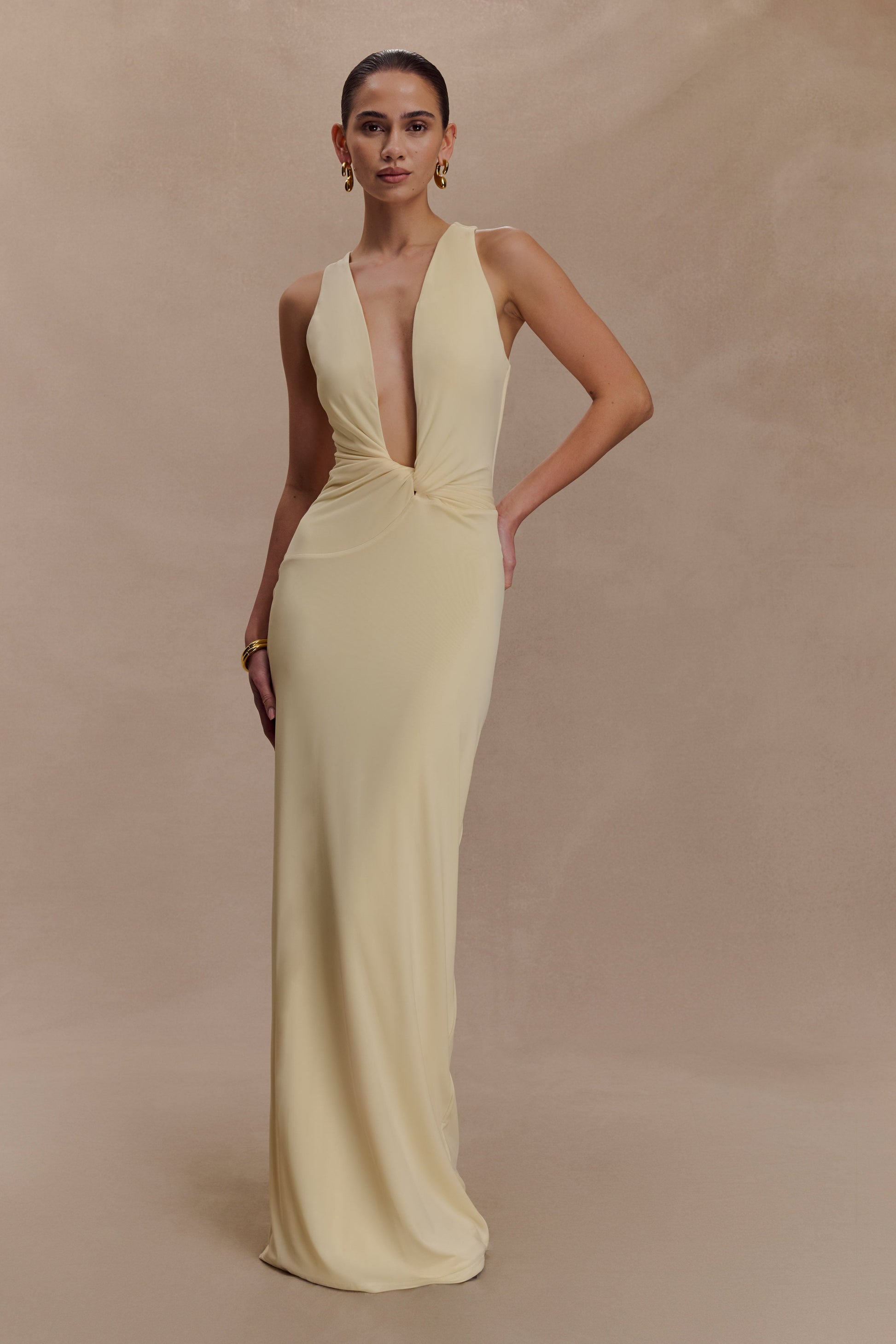 Stella Draped Slinky Maxi Dress / Pale Lemon | MESHKI | XL Stella Draped Slinky Maxi Dress / Pale Lemon | MESHKI | XL