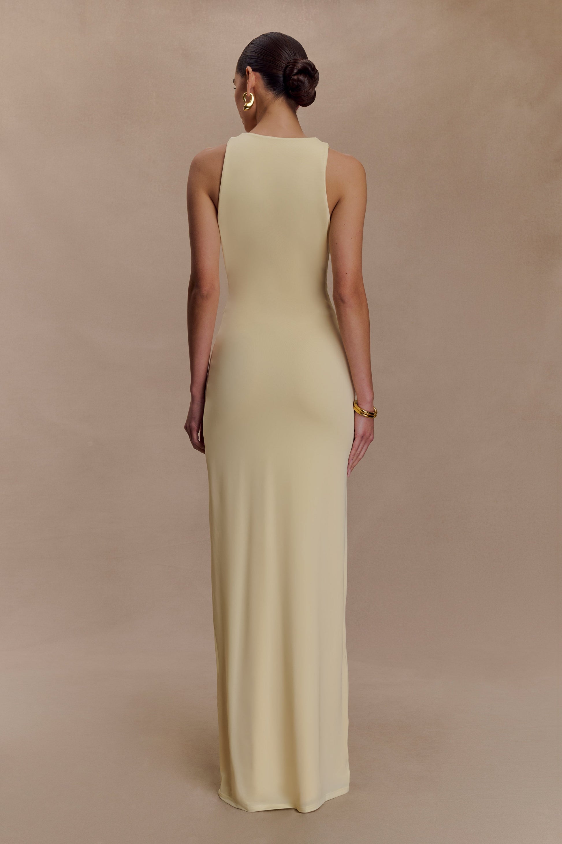 Stella Draped Slinky Maxi Dress / Pale Lemon | MESHKI | XL Stella Draped Slinky Maxi Dress / Pale Lemon | MESHKI | XL