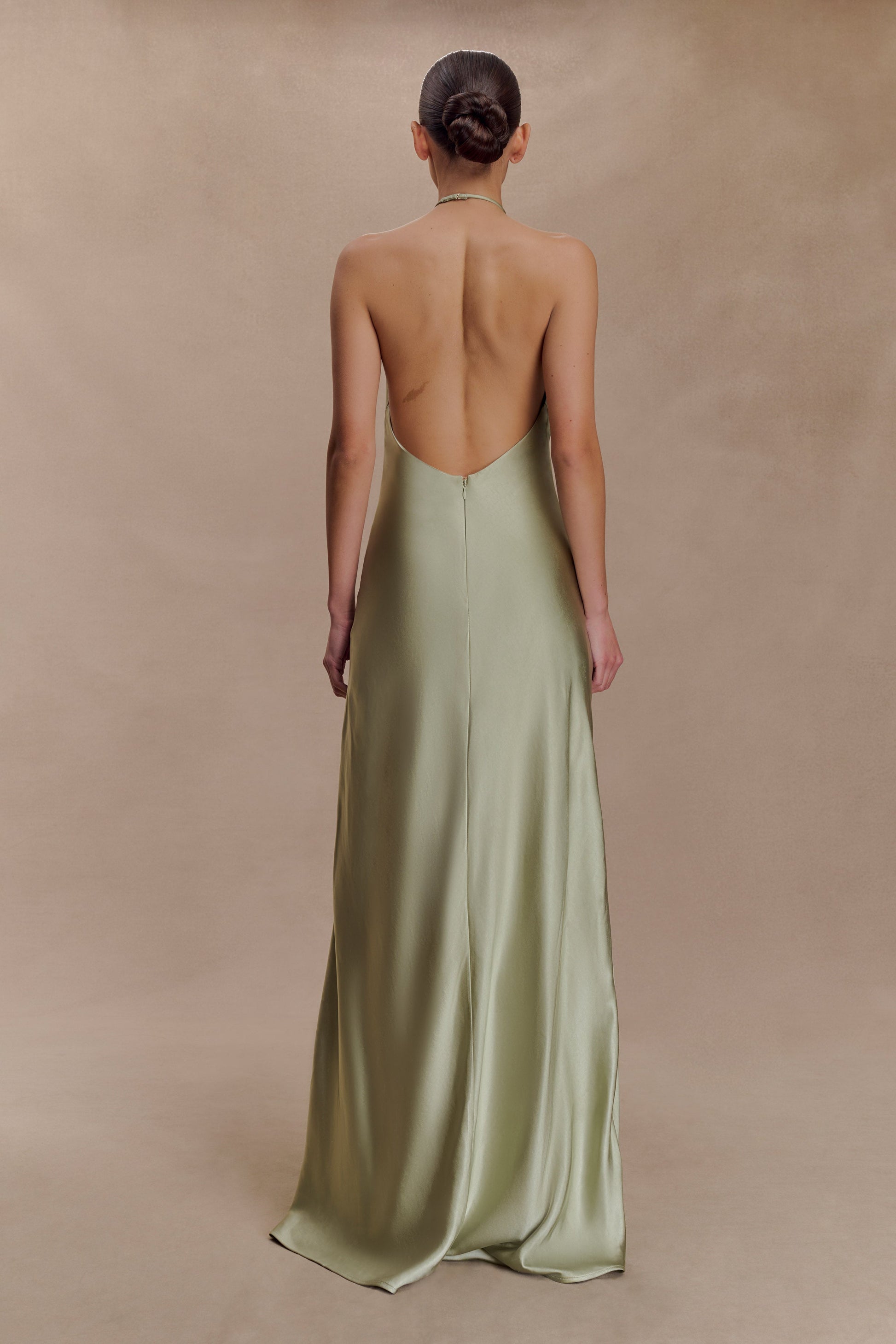 Bella Satin Halter Maxi Dress - Sage #3