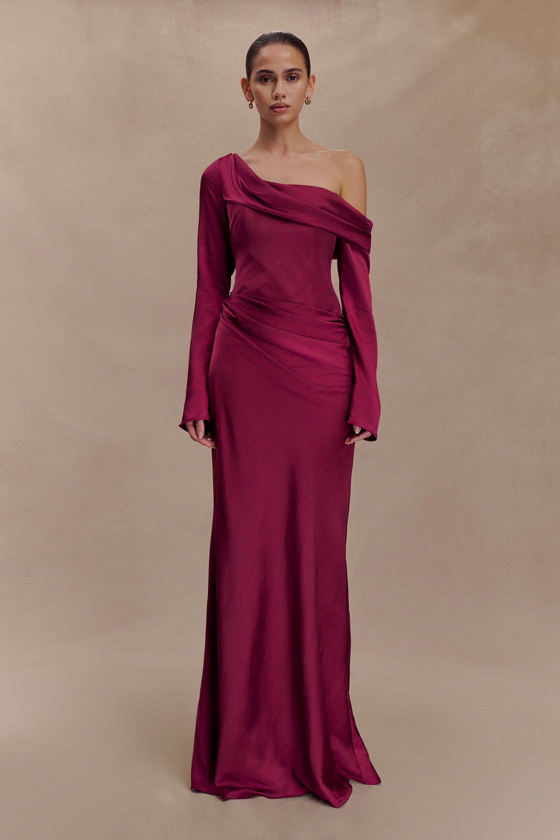 Iris Long Sleeve Satin Maxi Dress - Mahogany