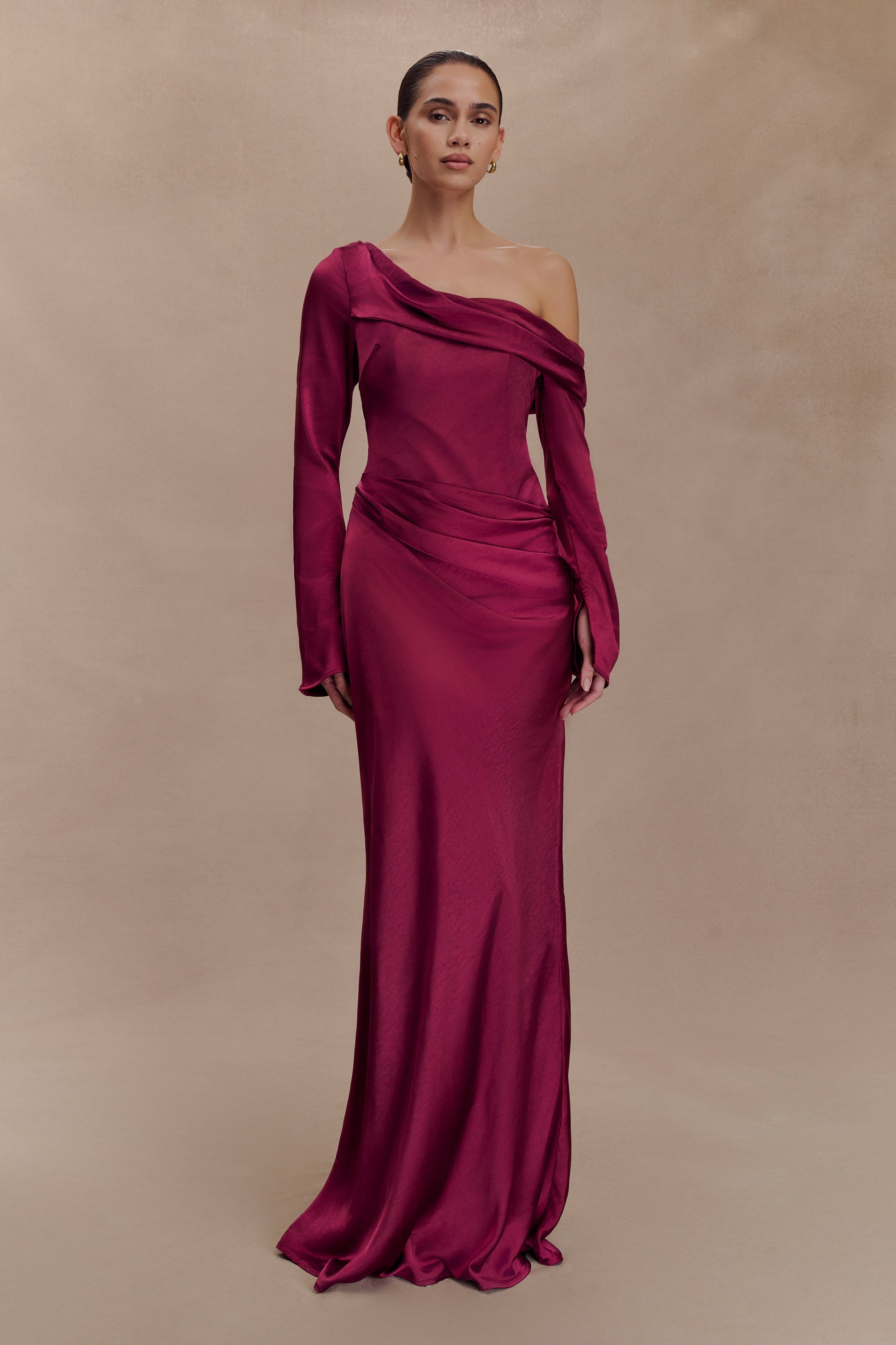 Iris Long Sleeve Satin Maxi Dress / Mahogany | MESHKI | M Iris Long Sleeve Satin Maxi Dress / Mahogany | MESHKI | M