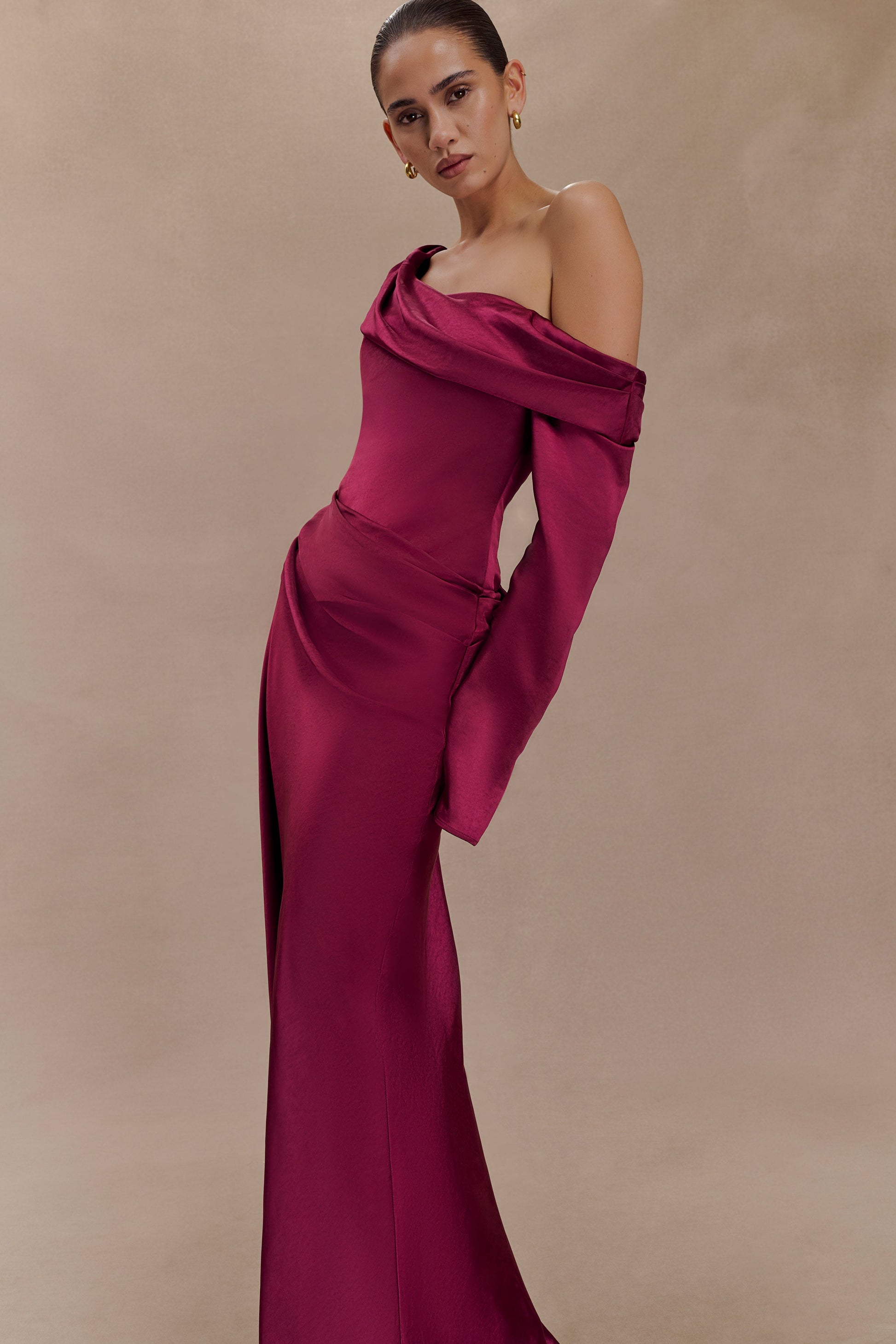 Iris Long Sleeve Satin Maxi Dress / Mahogany | MESHKI