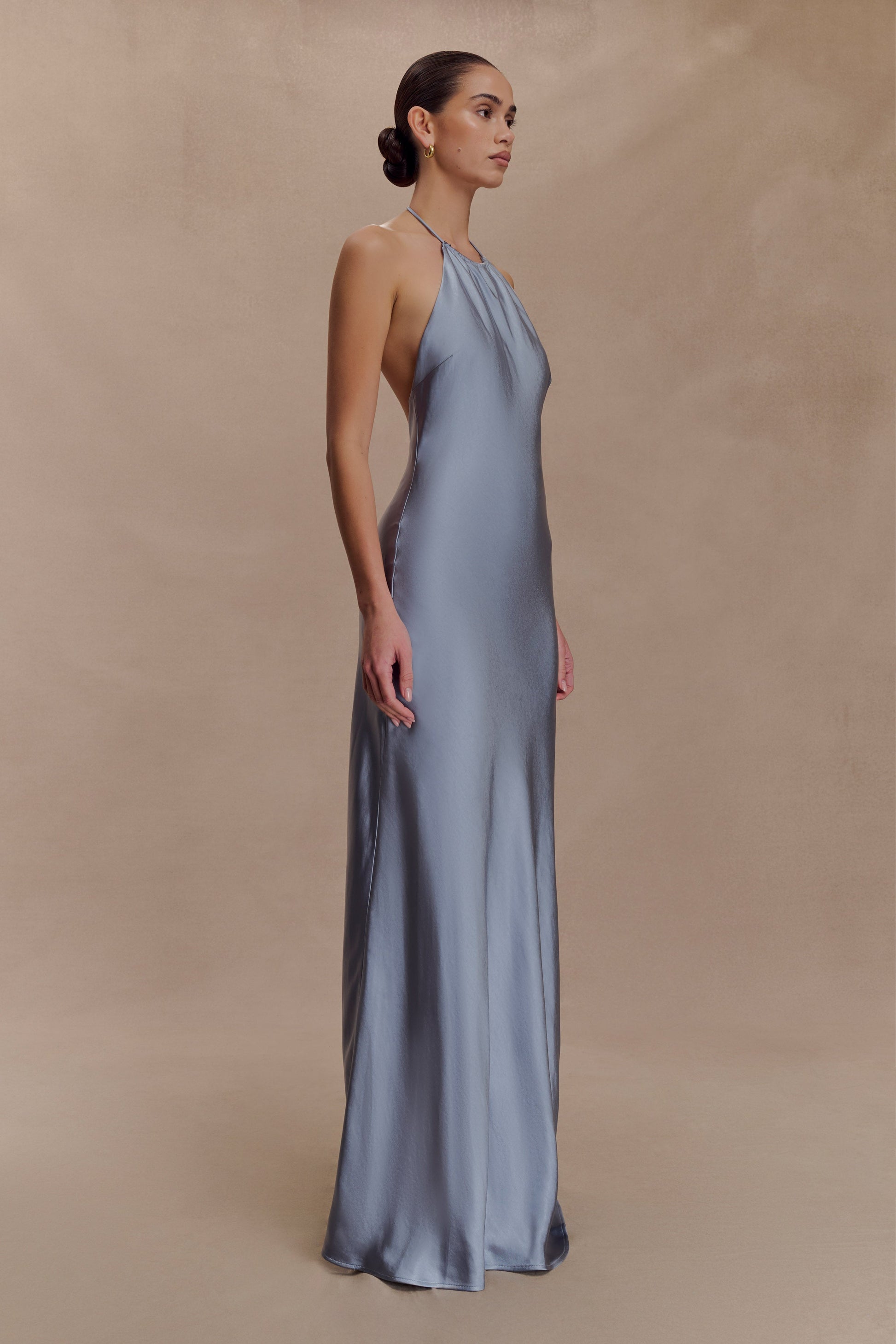 Bella Satin Halter Maxi Dress - Frosted Blue #6