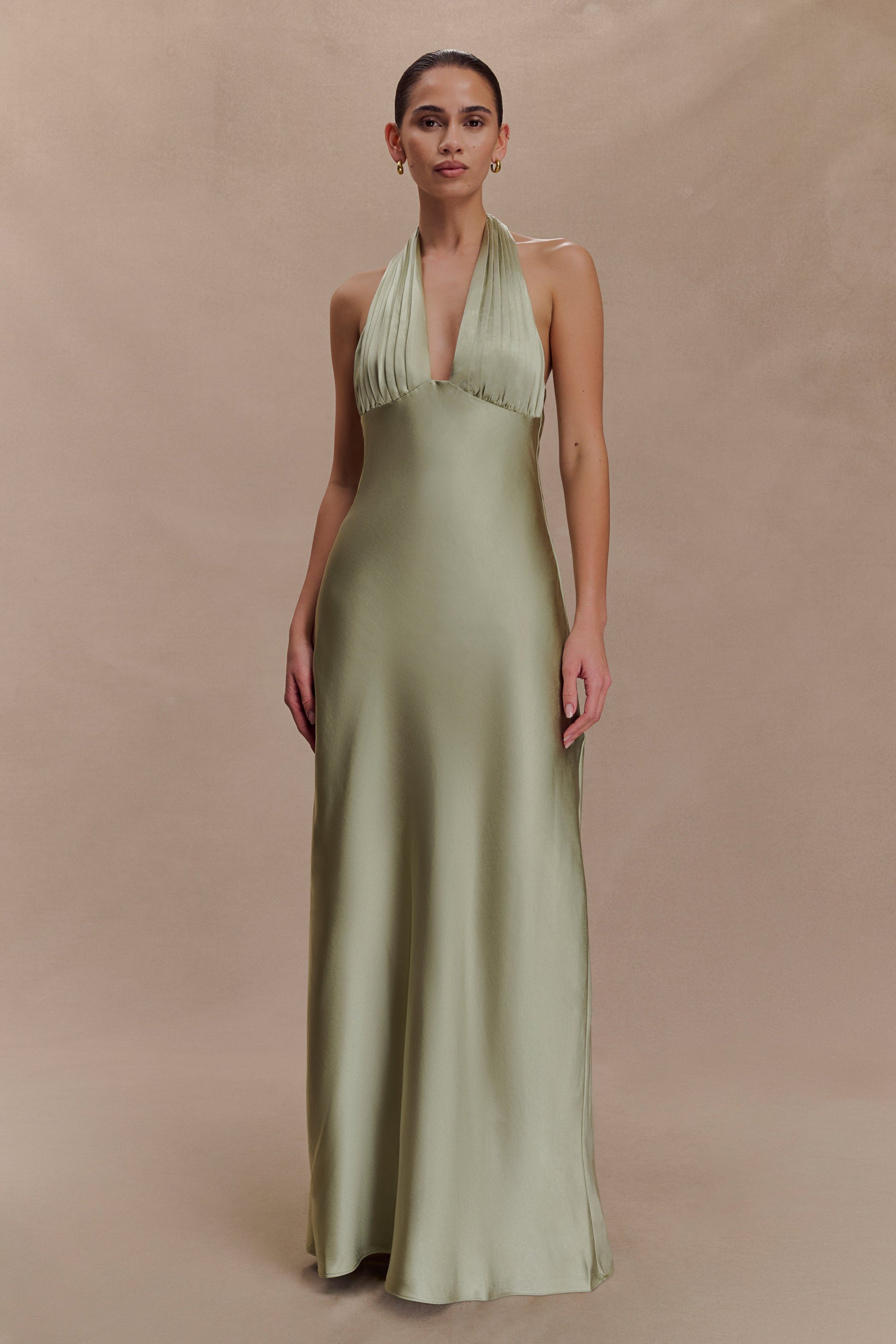 Alice Satin Halter Maxi Dress / Sage | MESHKI | XL Alice Satin Halter Maxi Dress / Sage | MESHKI | XL