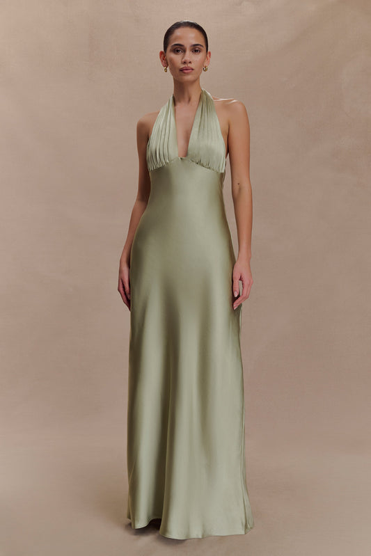 Alice Satin Halter Maxi Dress - Sage
