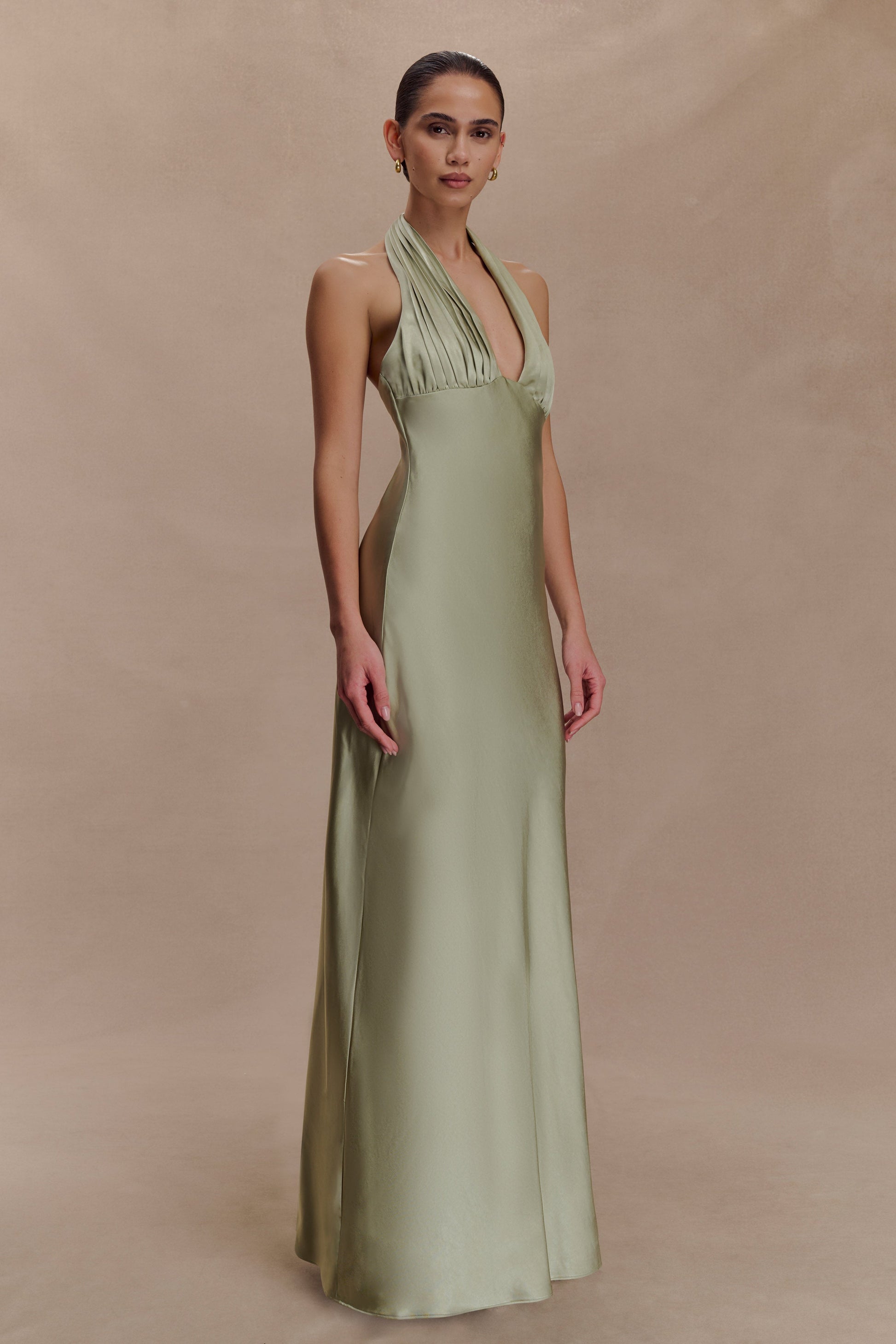 Alice Satin Halter Maxi Dress - Sage #3