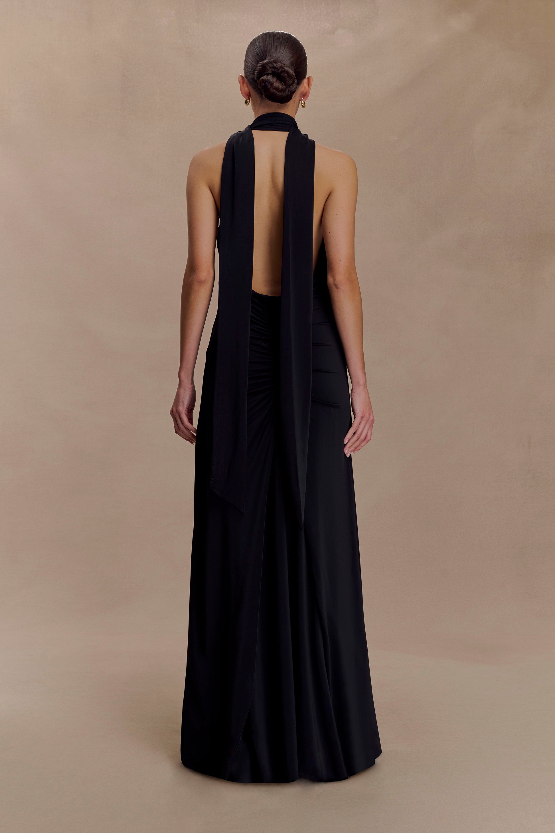 Juliet Slinky Maxi Dress With Scarf / Black | MESHKI | 3XL Juliet Slinky Maxi Dress With Scarf / Black | MESHKI | 3XL