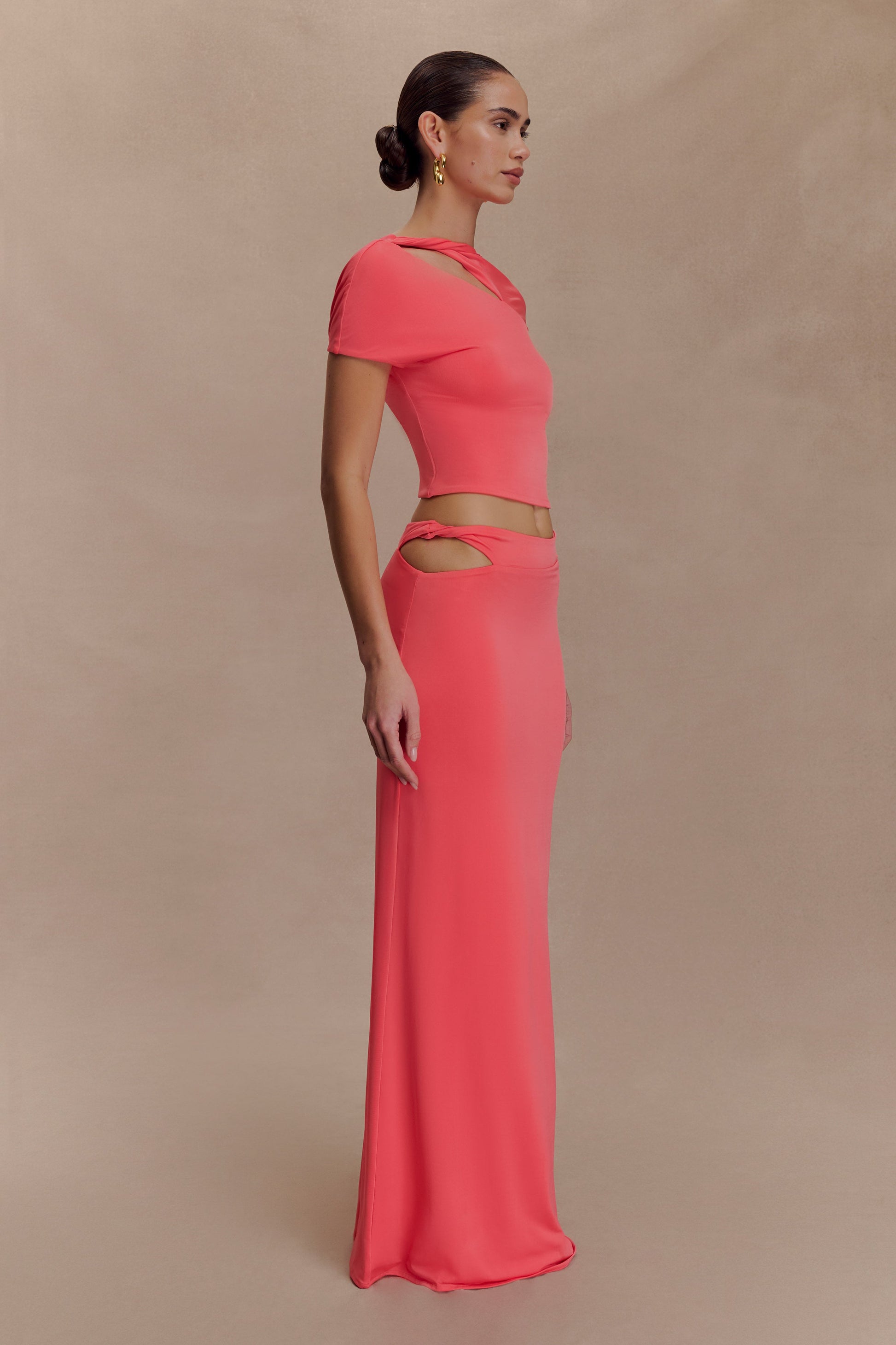 Haven Slinky Twist Midi Skirt - Coral #4