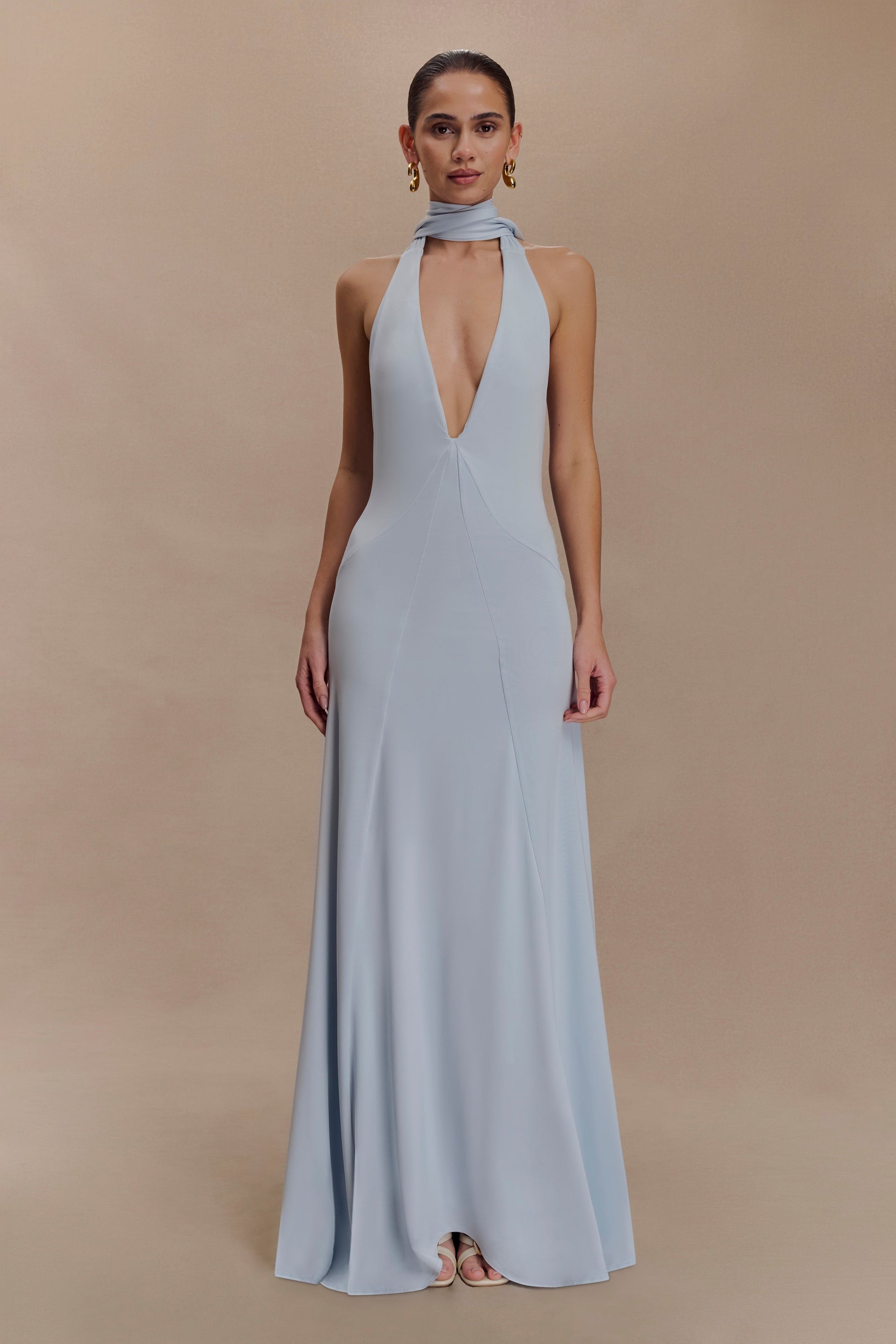 Juliet Slinky Maxi Dress With Scarf / Pale Blue | MESHKI