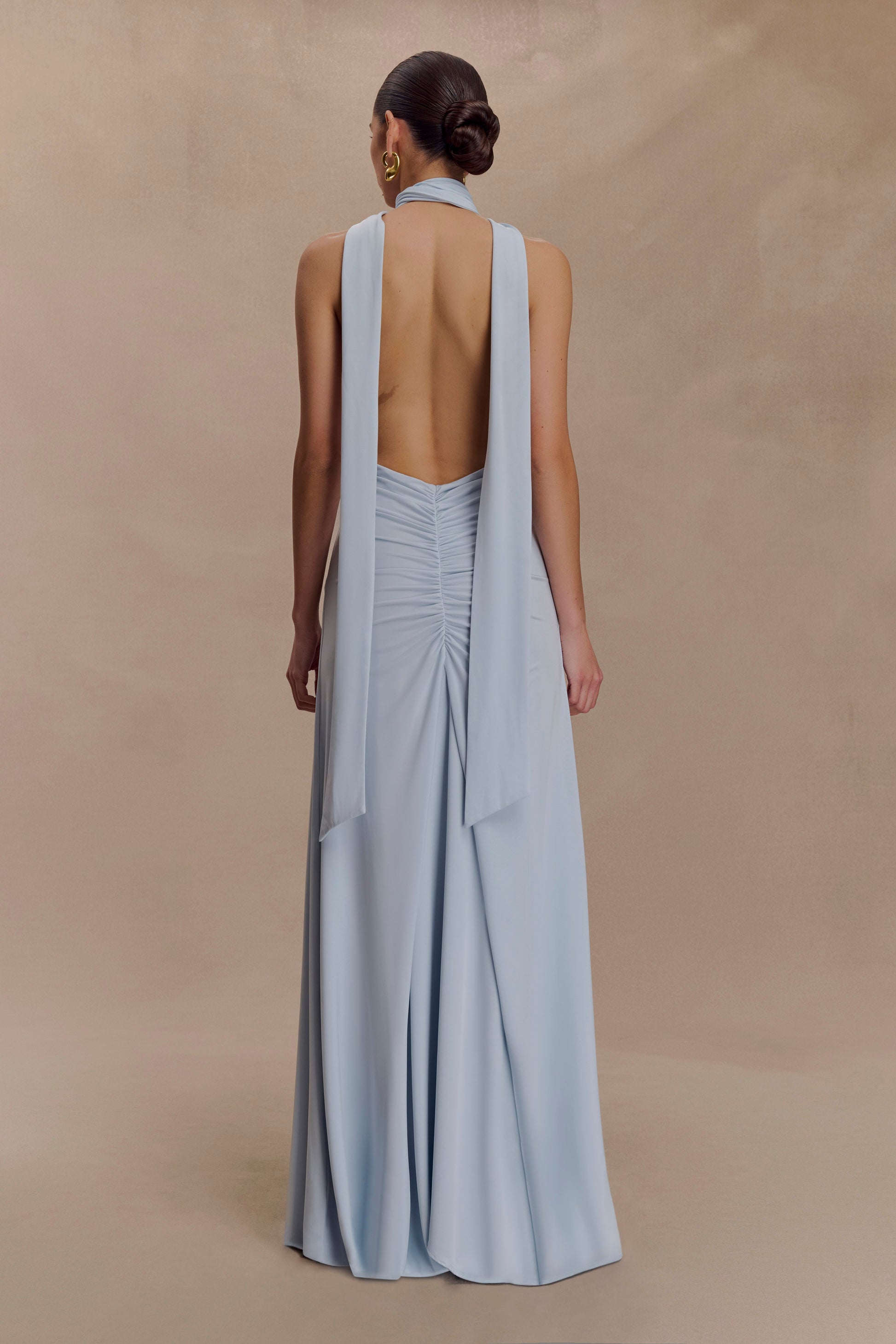 Juliet Slinky Maxi Dress With Scarf / Pale Blue | MESHKI