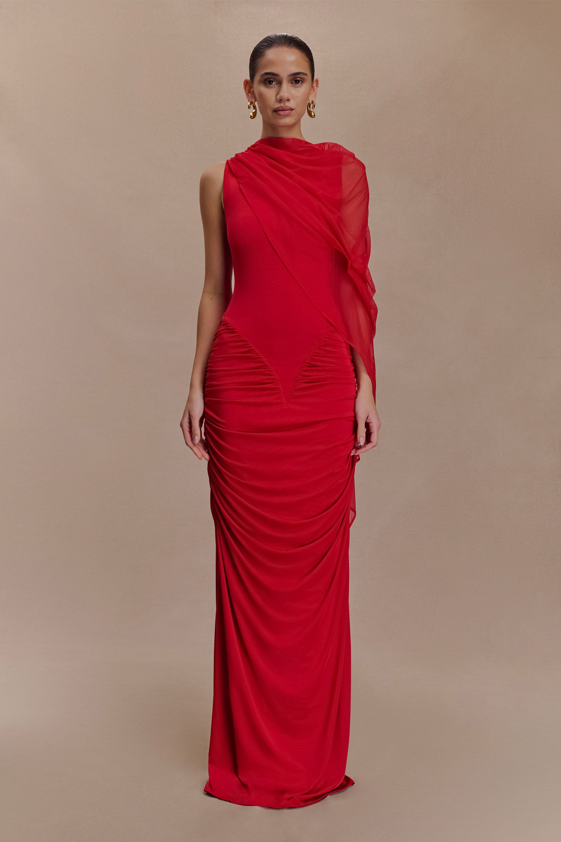 Amandine Ruched Slinky Maxi Dress - Ruby #5
