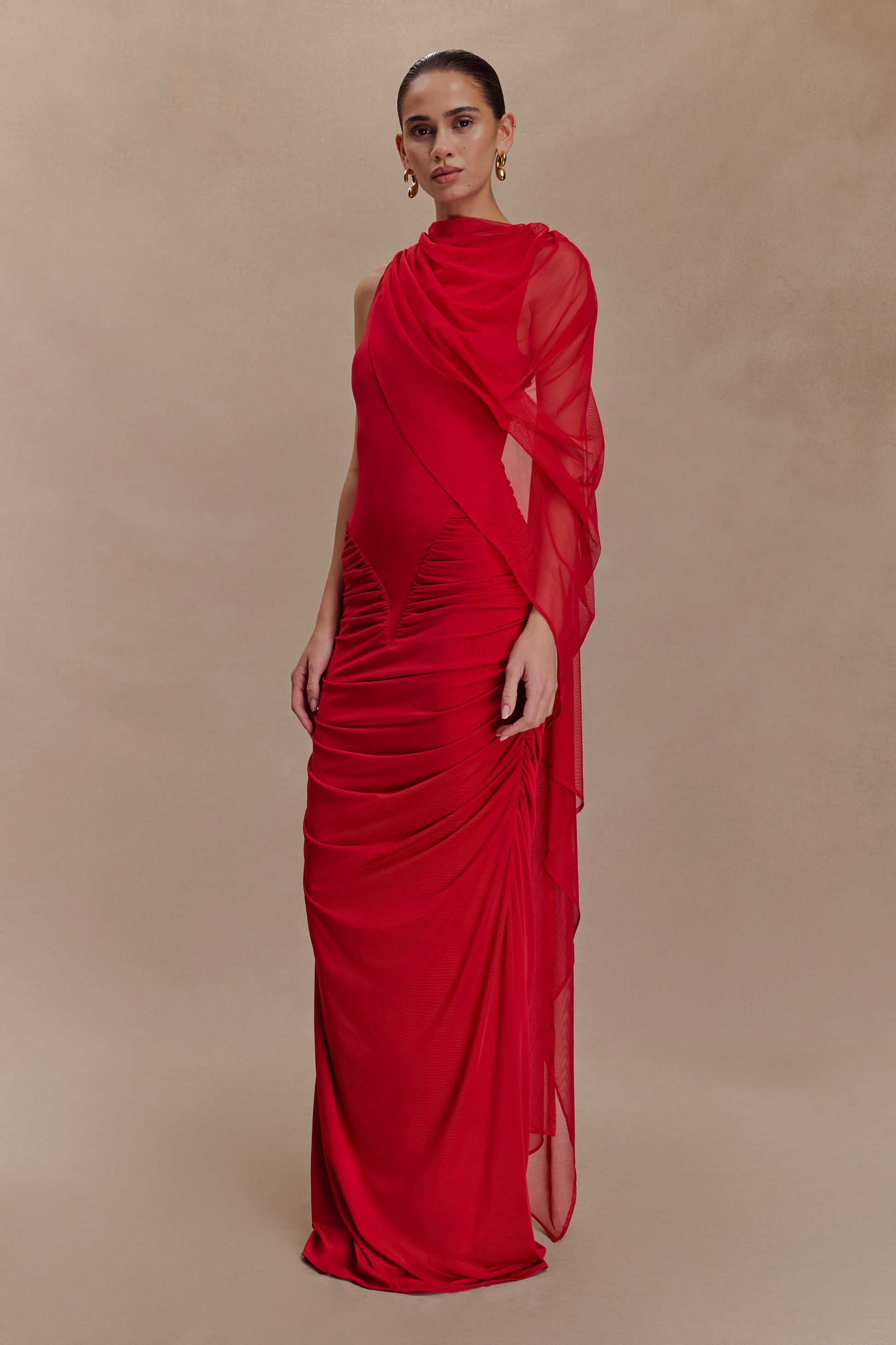 Amandine Ruched Slinky Maxi Dress - Ruby #4