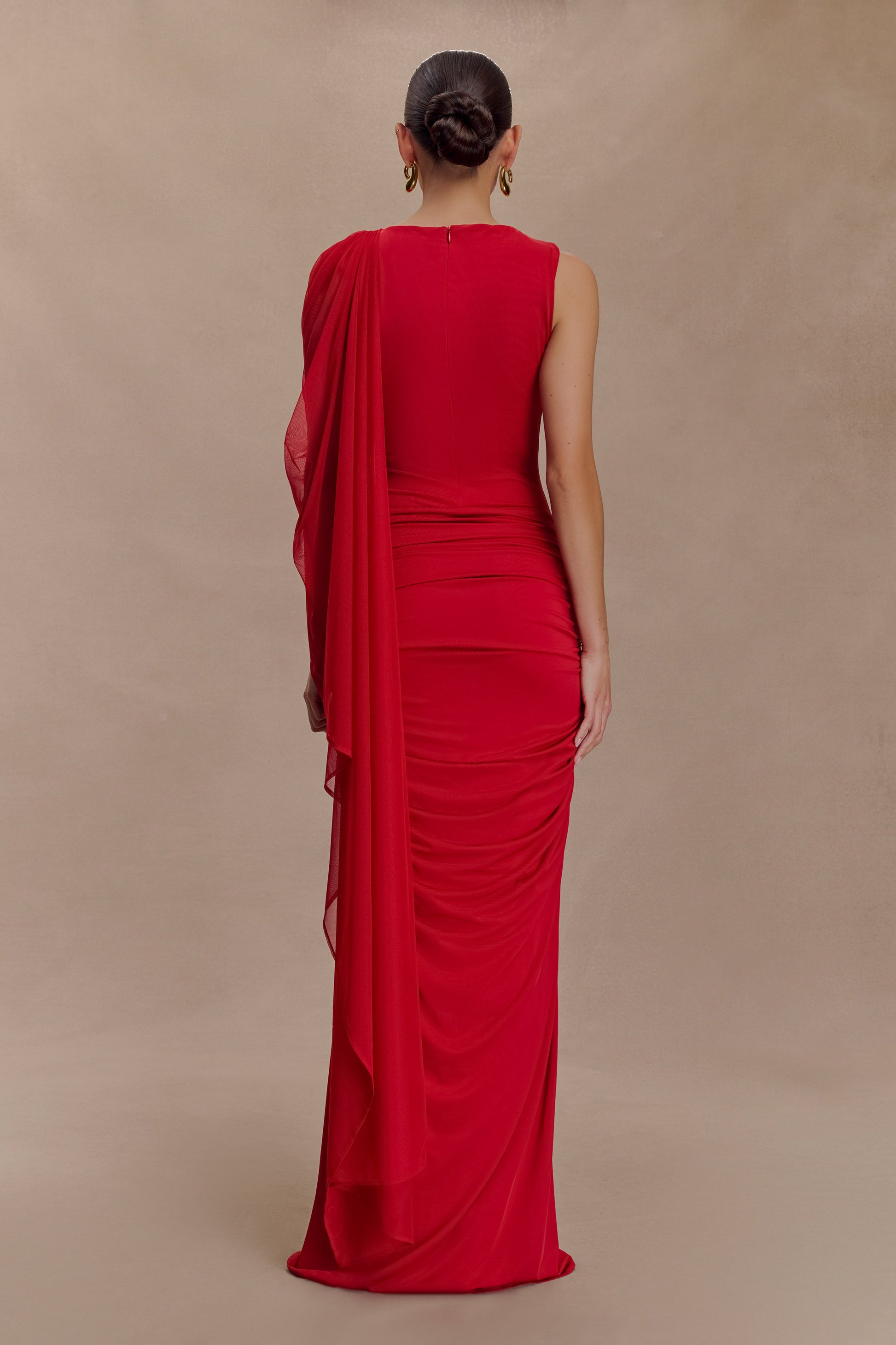 Amandine Ruched Slinky Maxi Dress / Ruby | MESHKI