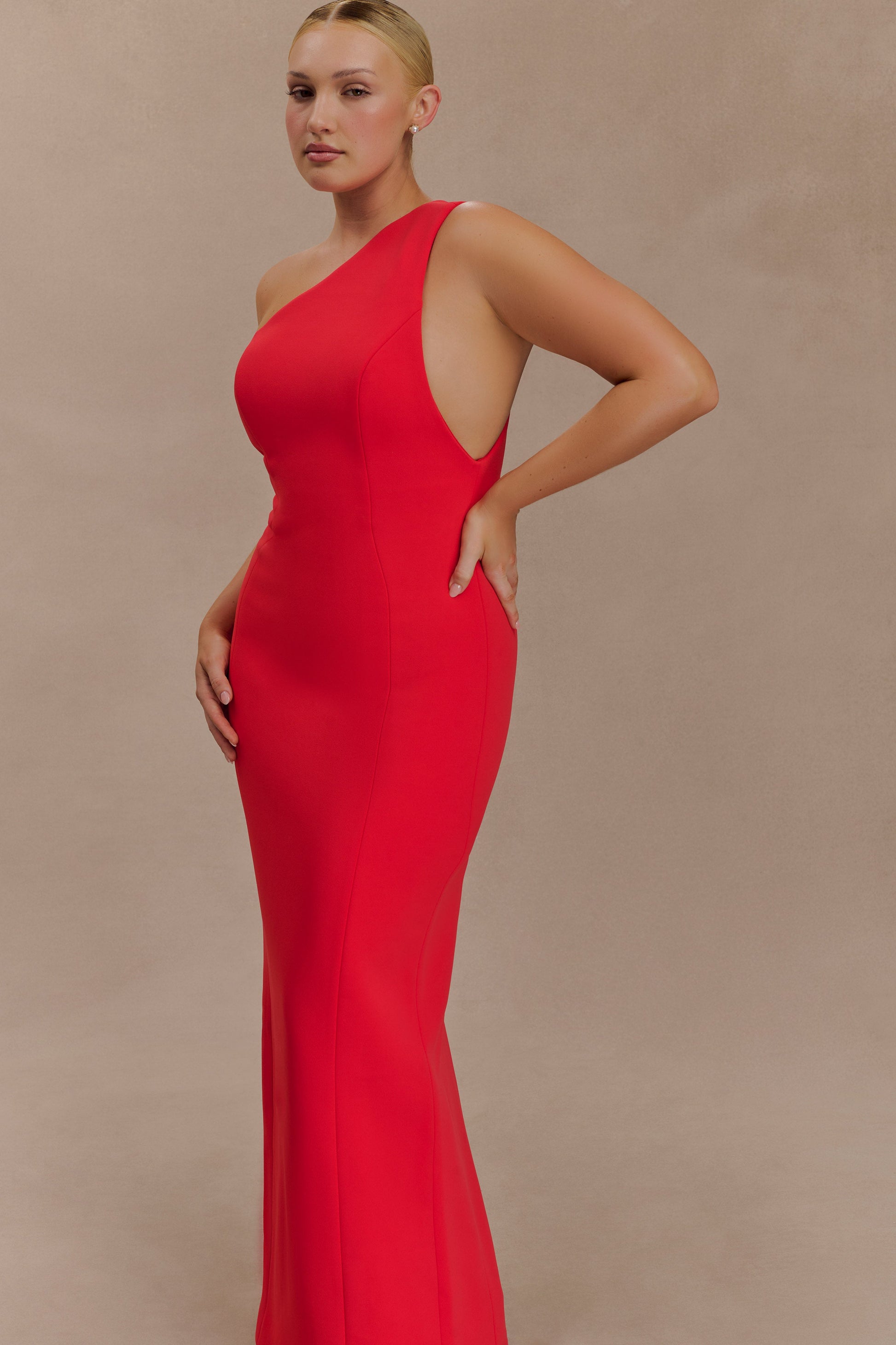Milena One Shoulder Crepe Maxi Dress - Red #3