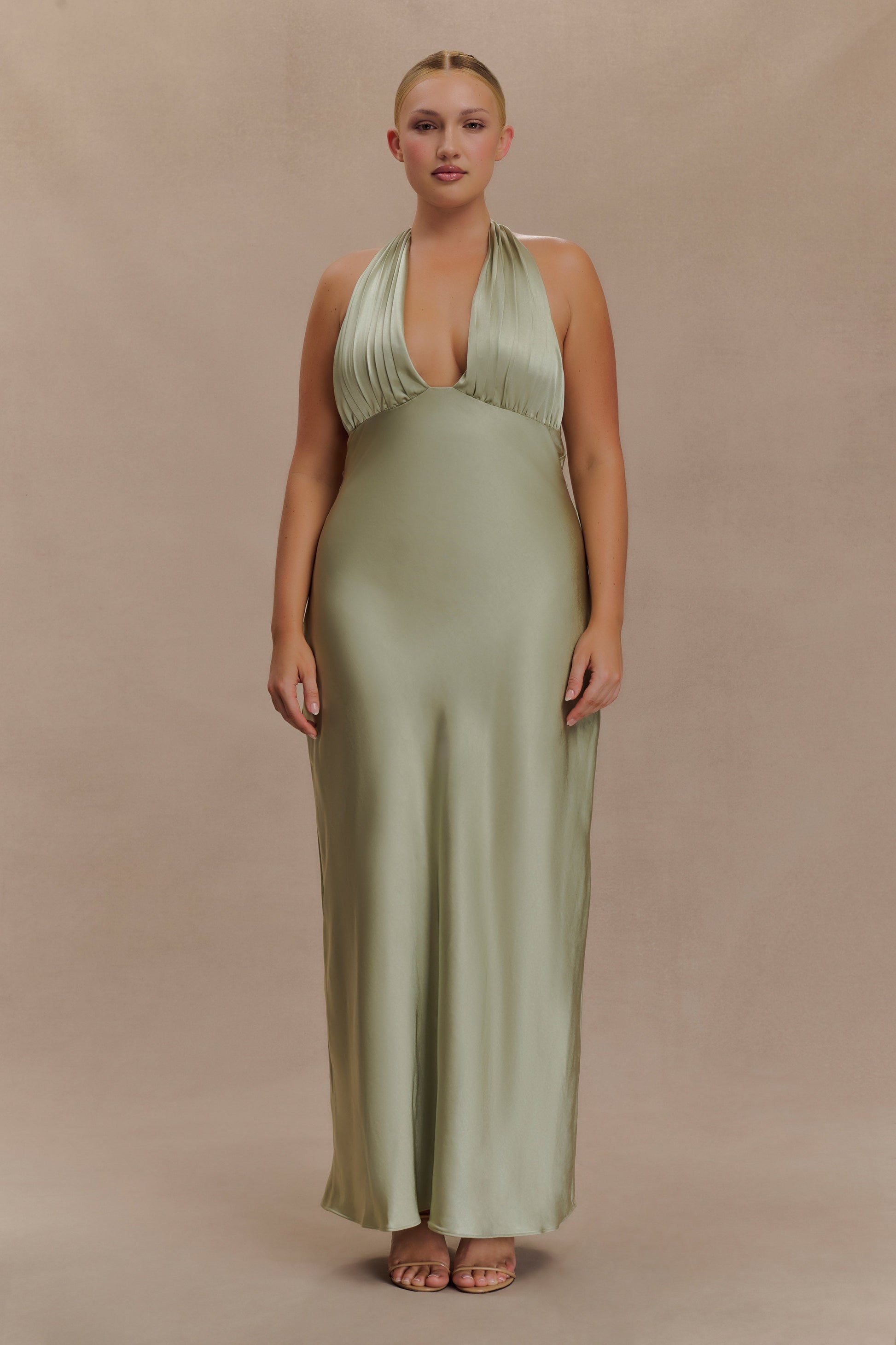 Alice Satin Halter Maxi Dress - Sage | MESHKI US Alice Satin Halter Maxi Dress - Sage | MESHKI US