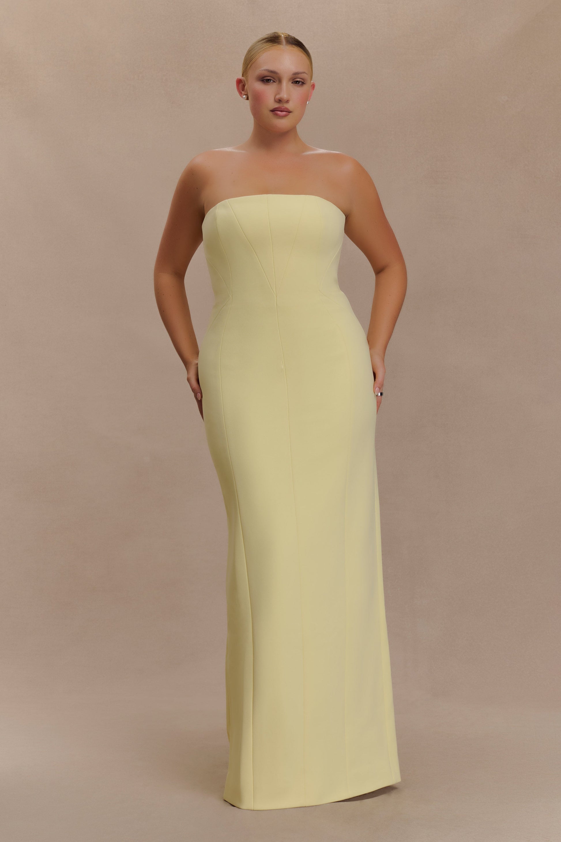 Kalila Strapless Crepe Maxi Dress / Lemon | Meshki | XXL Kalila Strapless Crepe Maxi Dress / Lemon | Meshki | XXL
