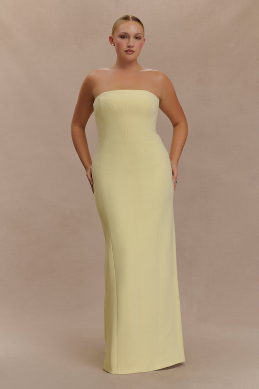Kalila Strapless Crepe Maxi Dress - Lemon