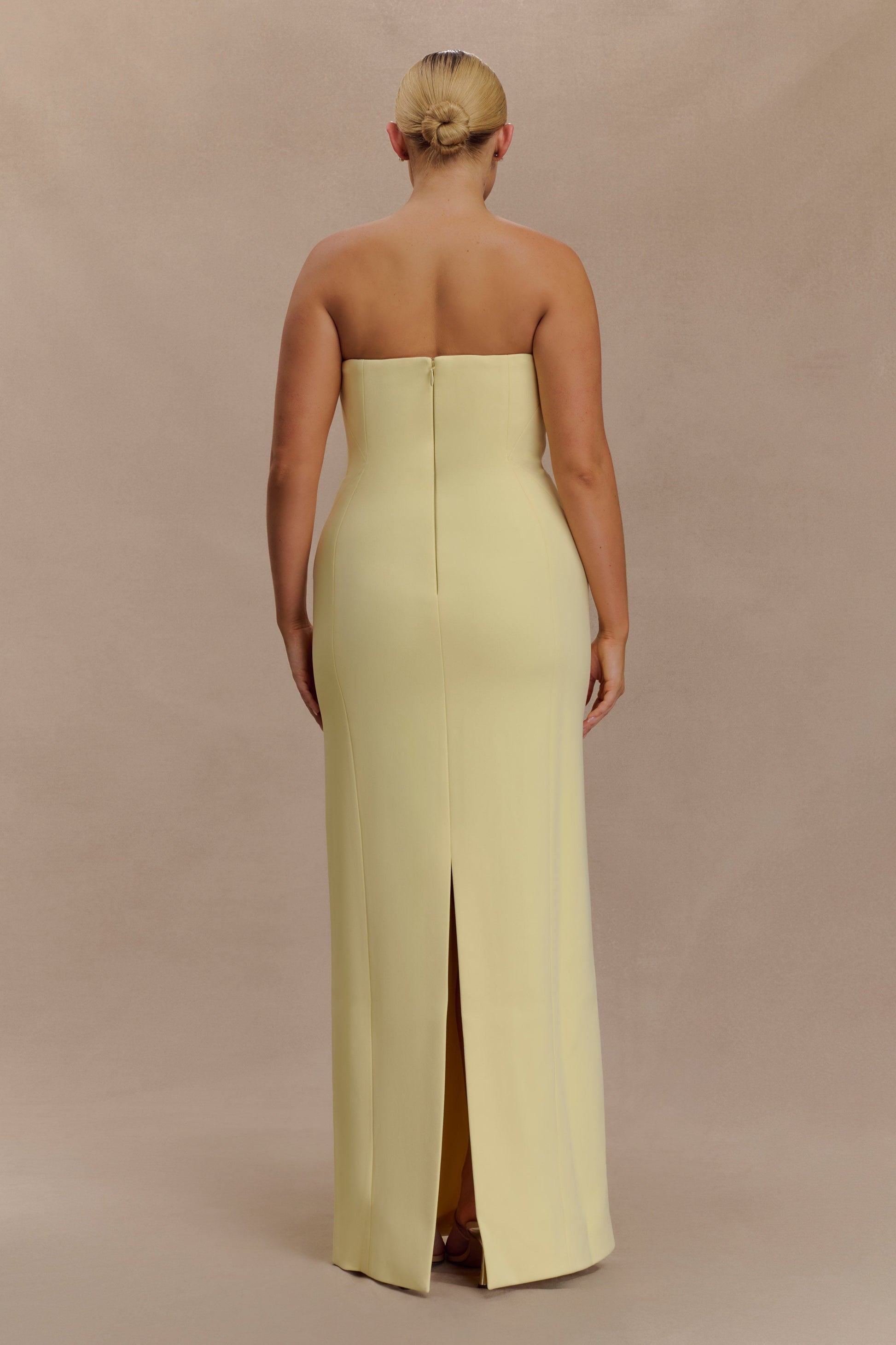 Kalila Strapless Crepe Maxi Dress / Lemon | MESHKI | XXL Kalila Strapless Crepe Maxi Dress / Lemon | MESHKI | XXL