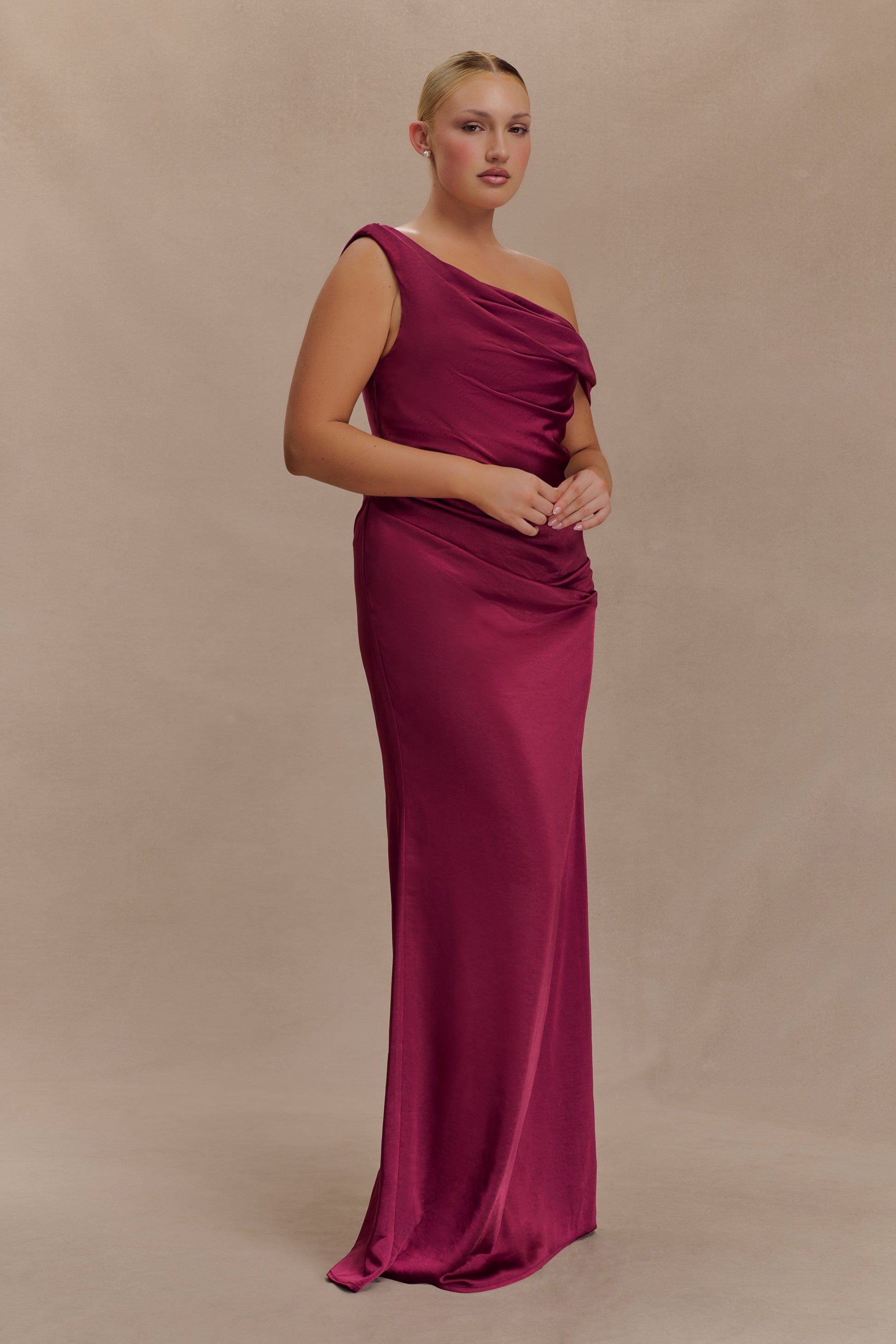 Dalia Off Shoulder Satin Maxi Dress - Mahogany #8