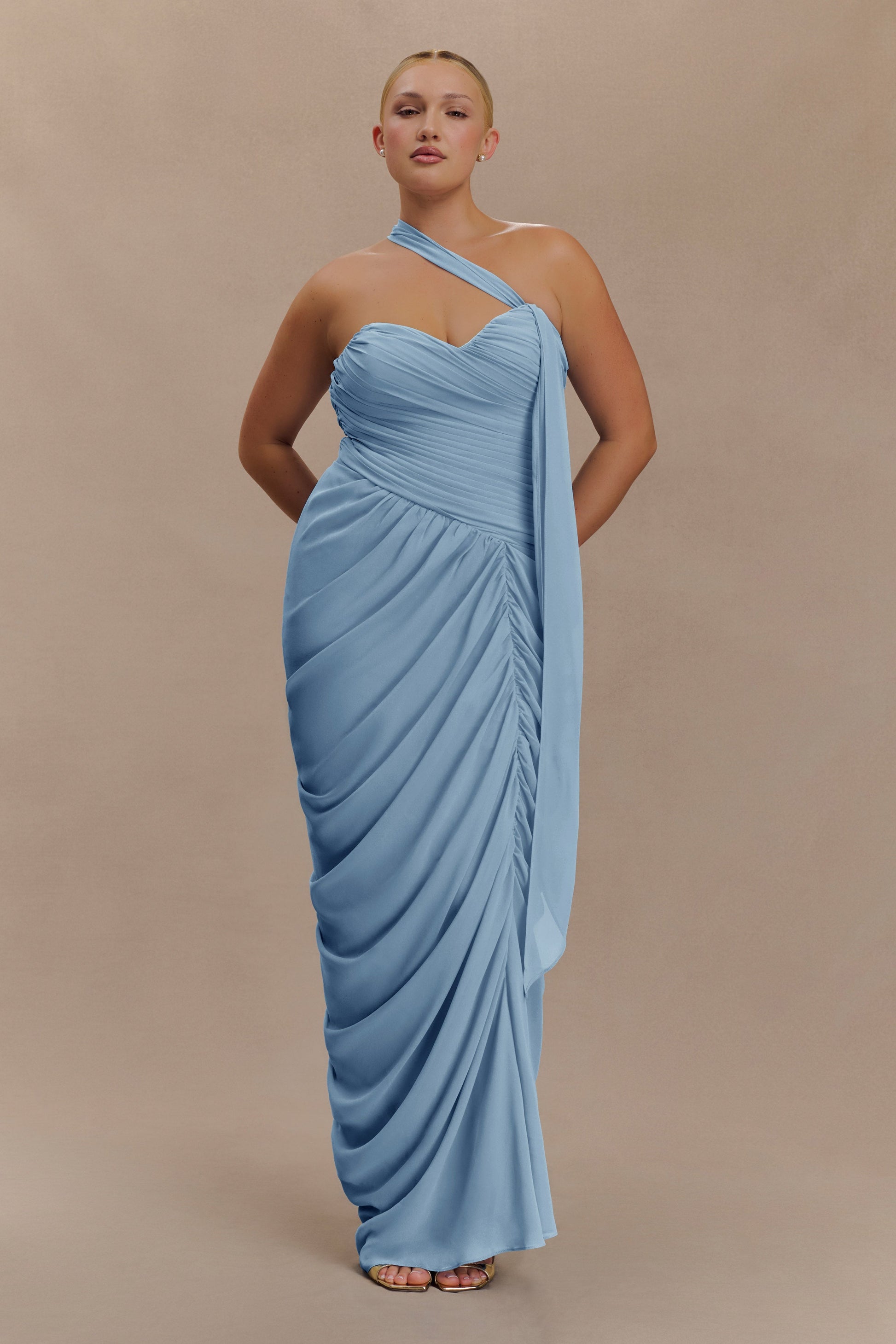 Micaela Chiffon Gathered Maxi Dress / Alaskan Blue | Meshki | XXL Micaela Chiffon Gathered Maxi Dress / Alaskan Blue | Meshki | XXL