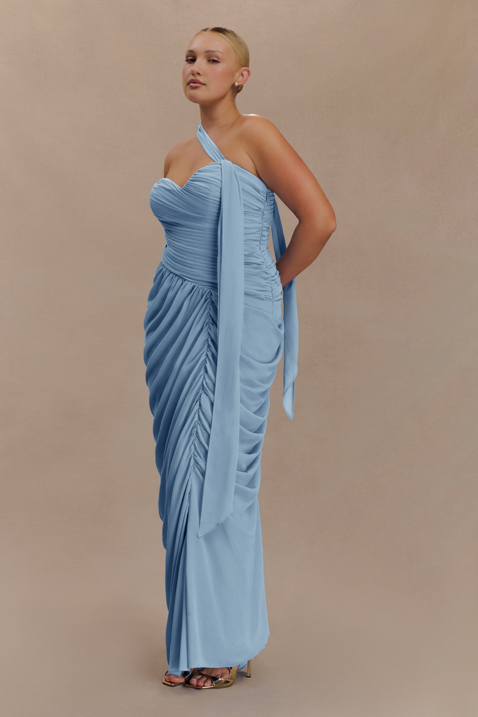 Micaela Chiffon Gathered Maxi Dress - Alaskan Blue #7