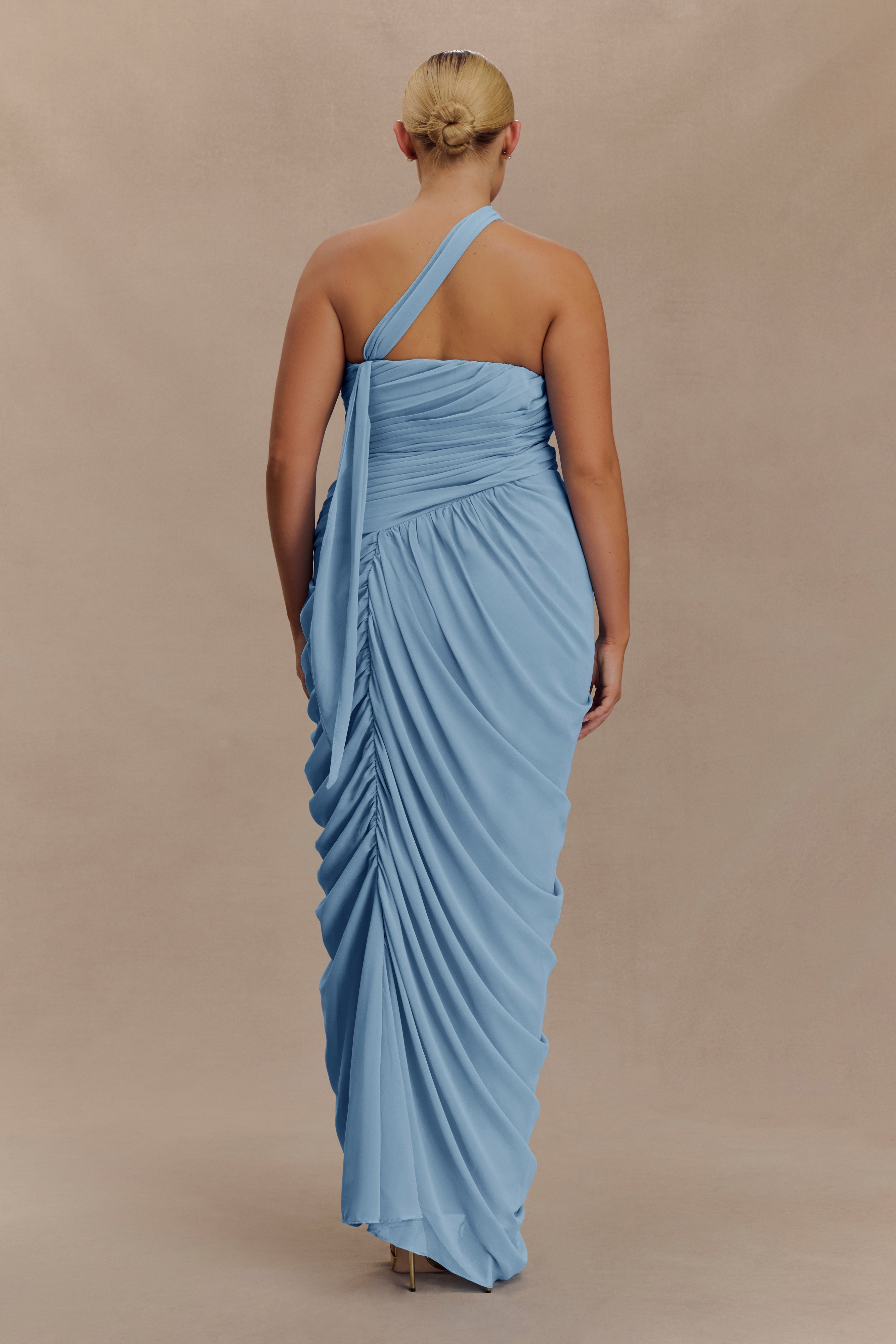 Micaela Chiffon Gathered Maxi Dress - Alaskan Blue | MESHKI US