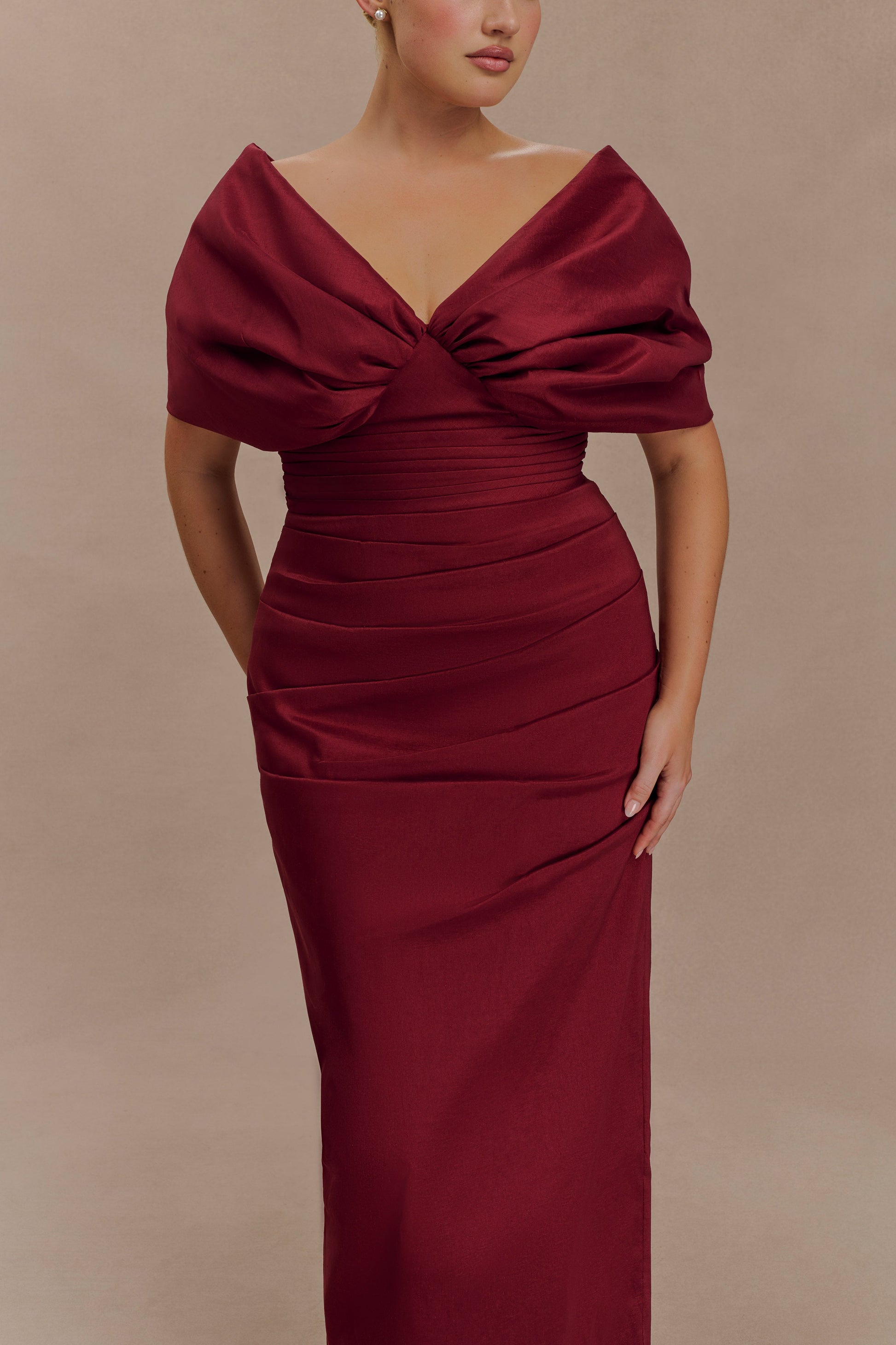 Thelma Bardot Maxi Dress - Wine #3