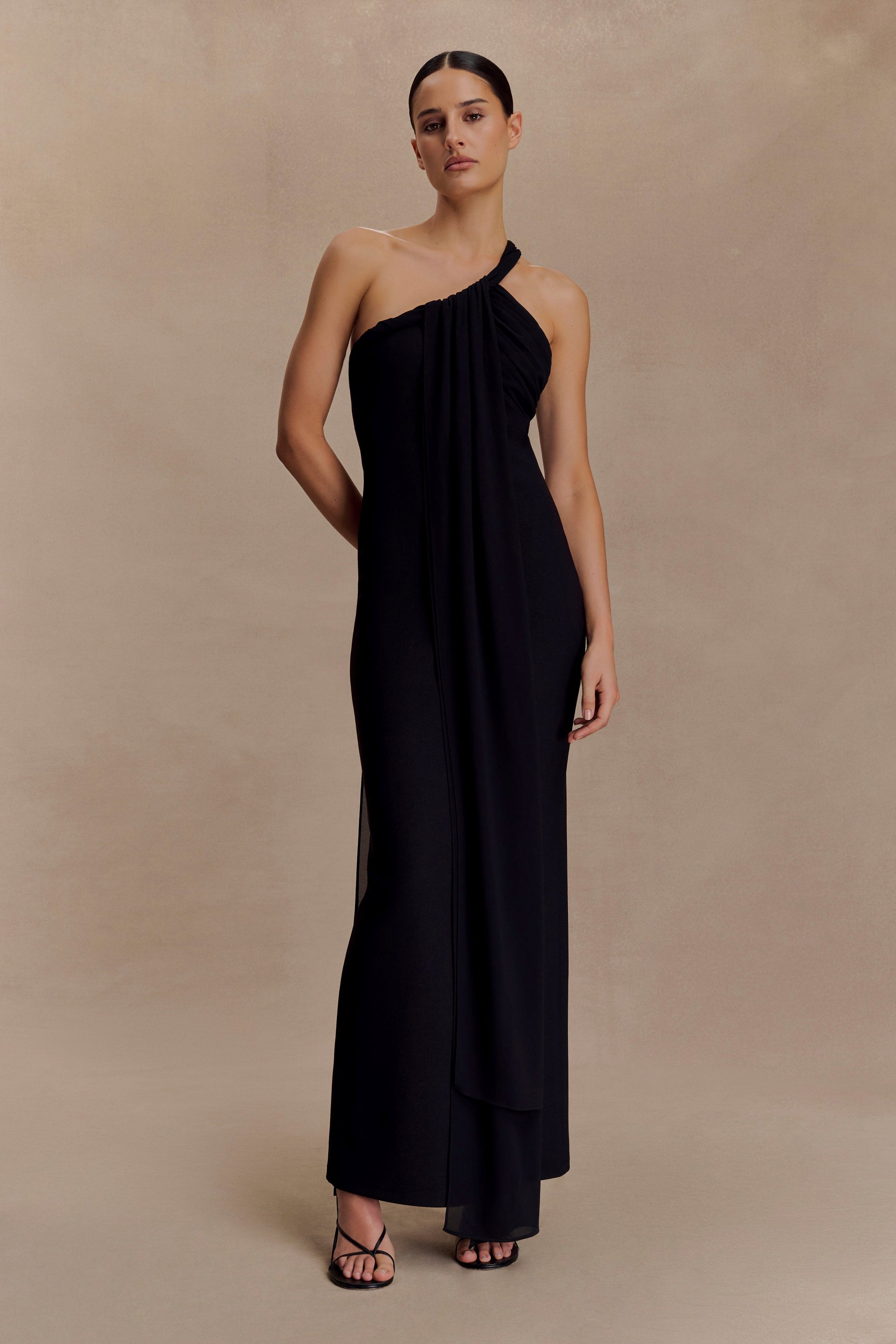 Philippa Knotted Crepe Maxi Dress - Black #7