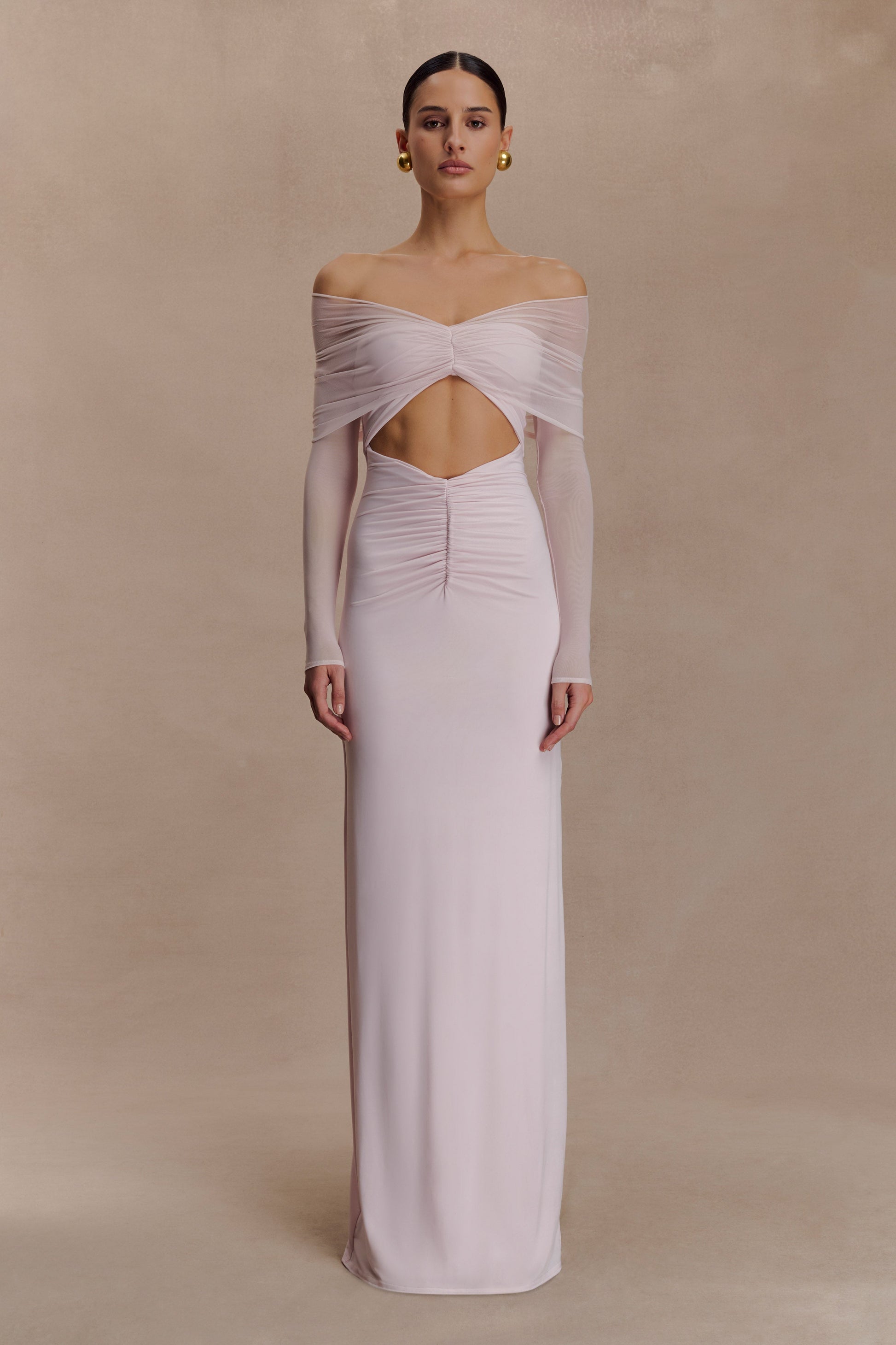 Rafaella Slinky And Mesh Maxi Dress / Pale Pink | MESHKI