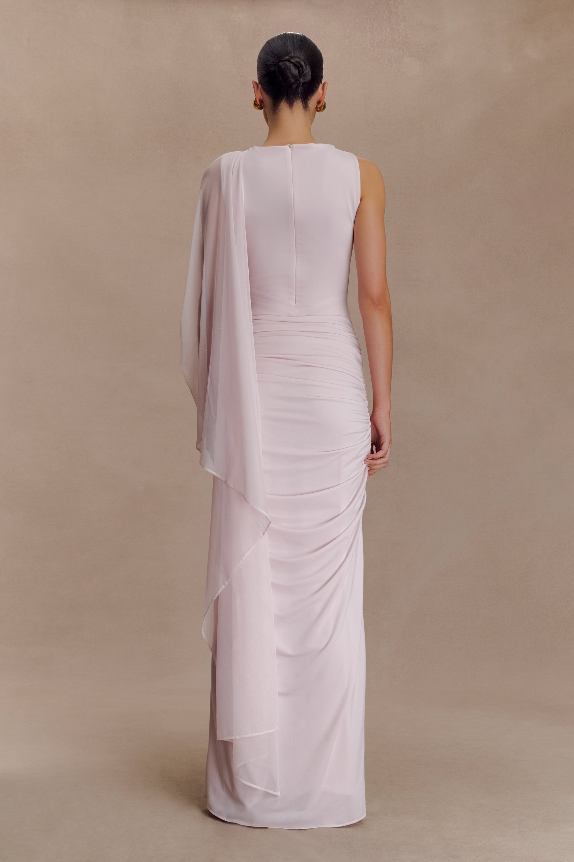 Amandine Ruched Slinky Maxi Dress / Pale Pink | Meshki | XXS Amandine Ruched Slinky Maxi Dress / Pale Pink | Meshki | XXS