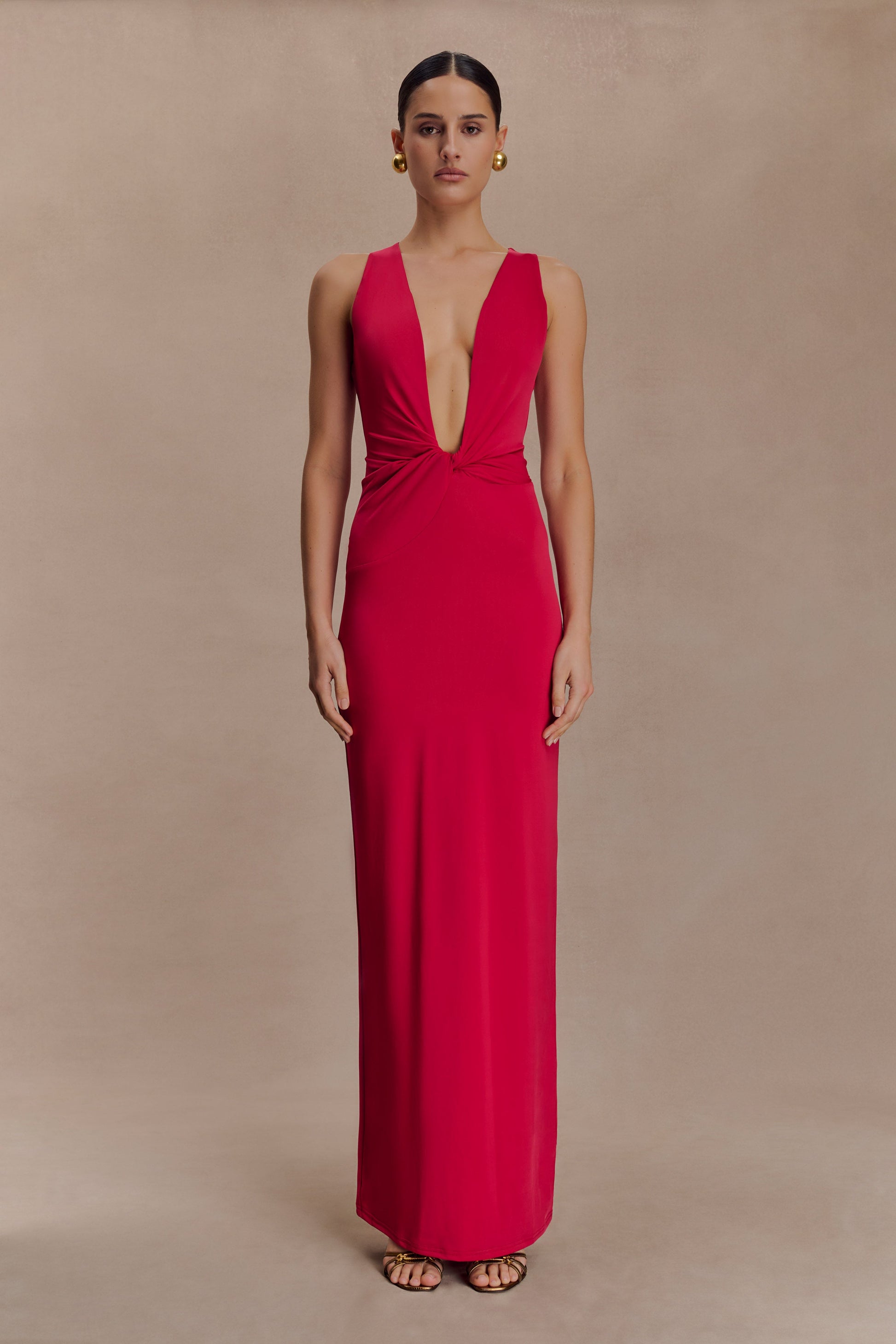 Stella Draped Slinky Maxi Dress - Fuchsia Pink | MESHKI US Stella Draped Slinky Maxi Dress - Fuchsia Pink | MESHKI US