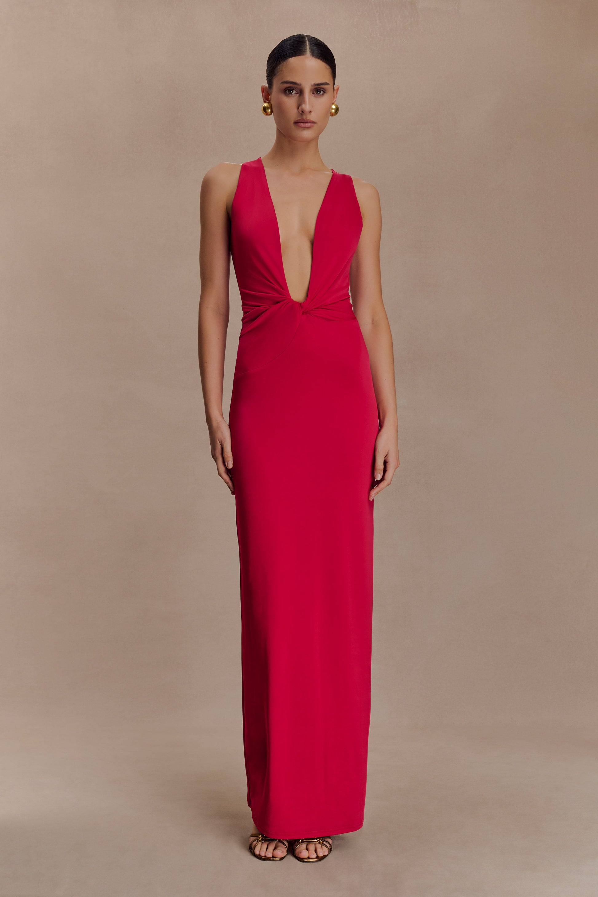 Stella Draped Slinky Maxi Dress / Fuchsia Pink | MESHKI
