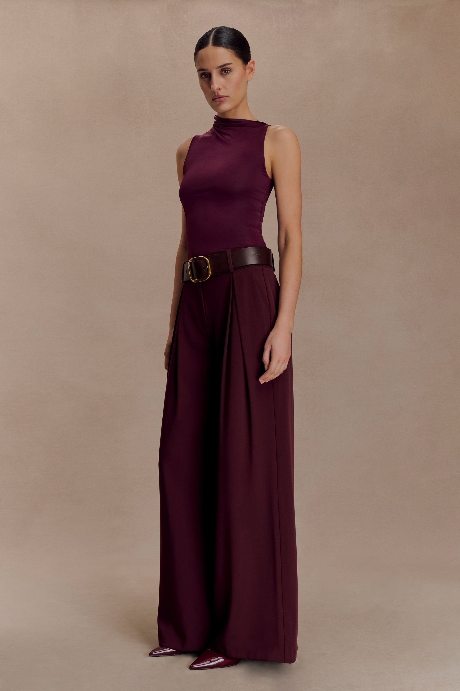 Hadleigh Sleeveless Slinky Top - Burgundy #4