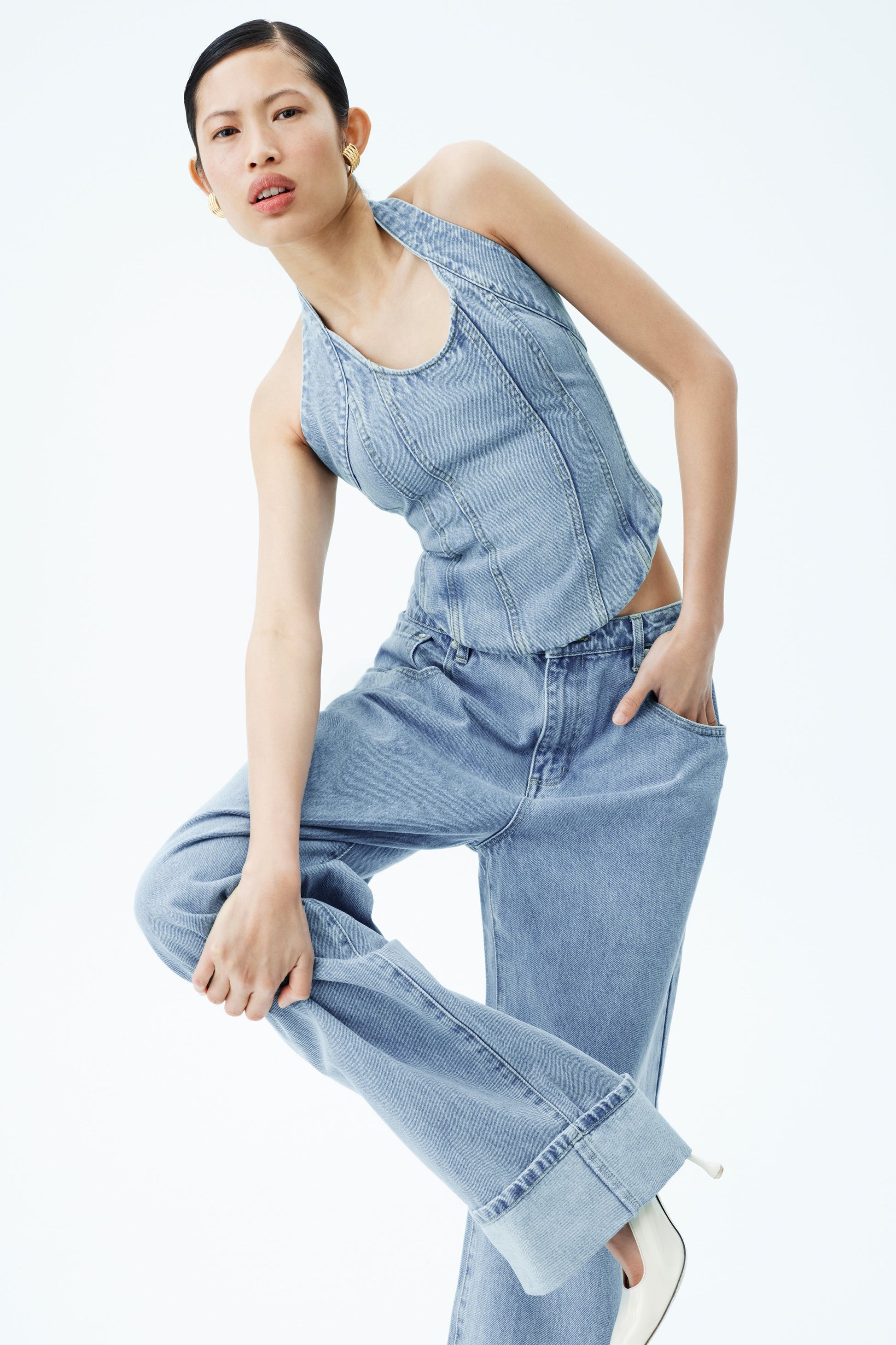 Kirralee Straight Leg Cuffed Jeans - Classic Blue #2