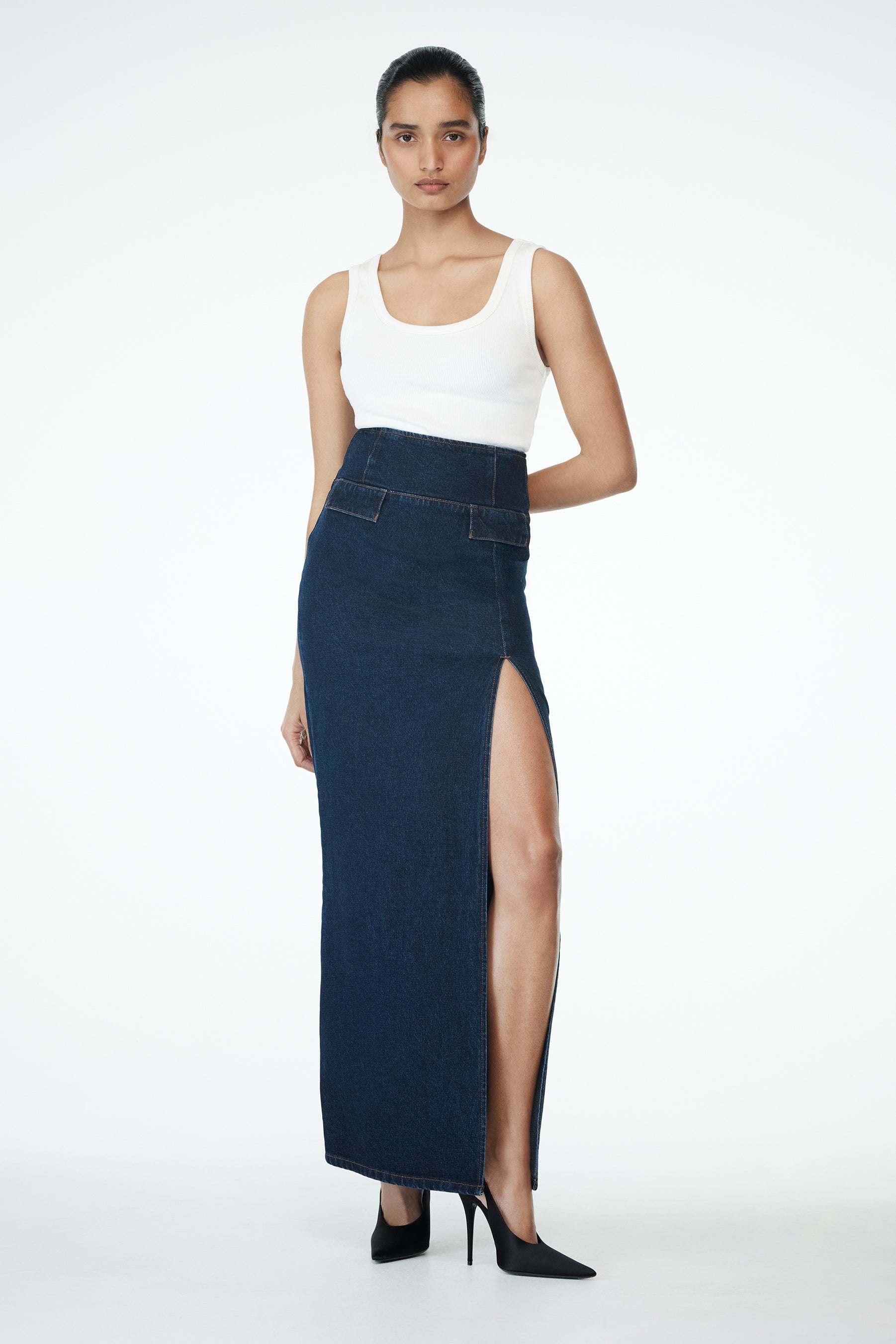 Maylena High Rise Denim Maxi Skirt - Indigo Blue #7