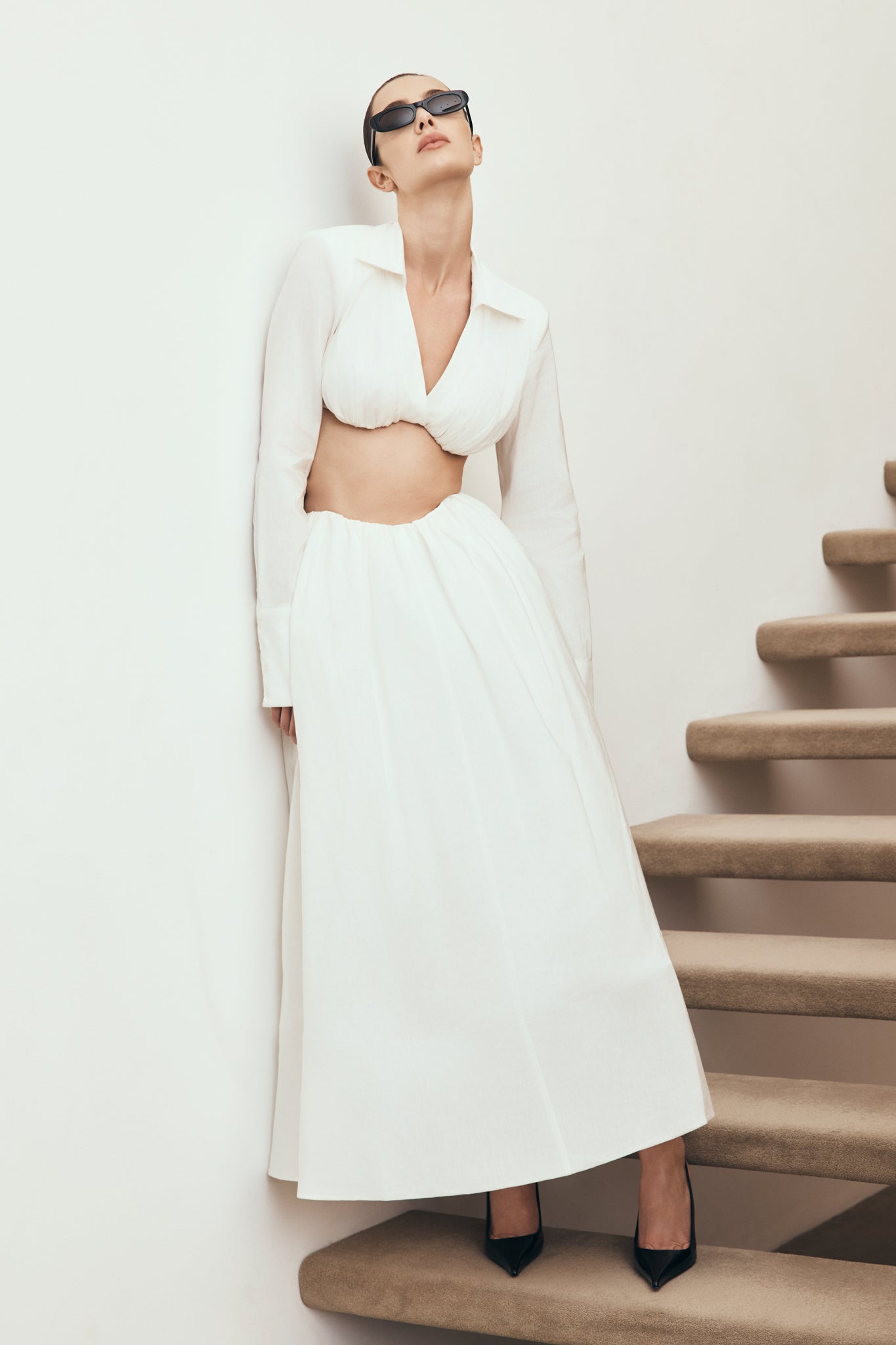 Greta Gathered Maxi Skirt - White #8