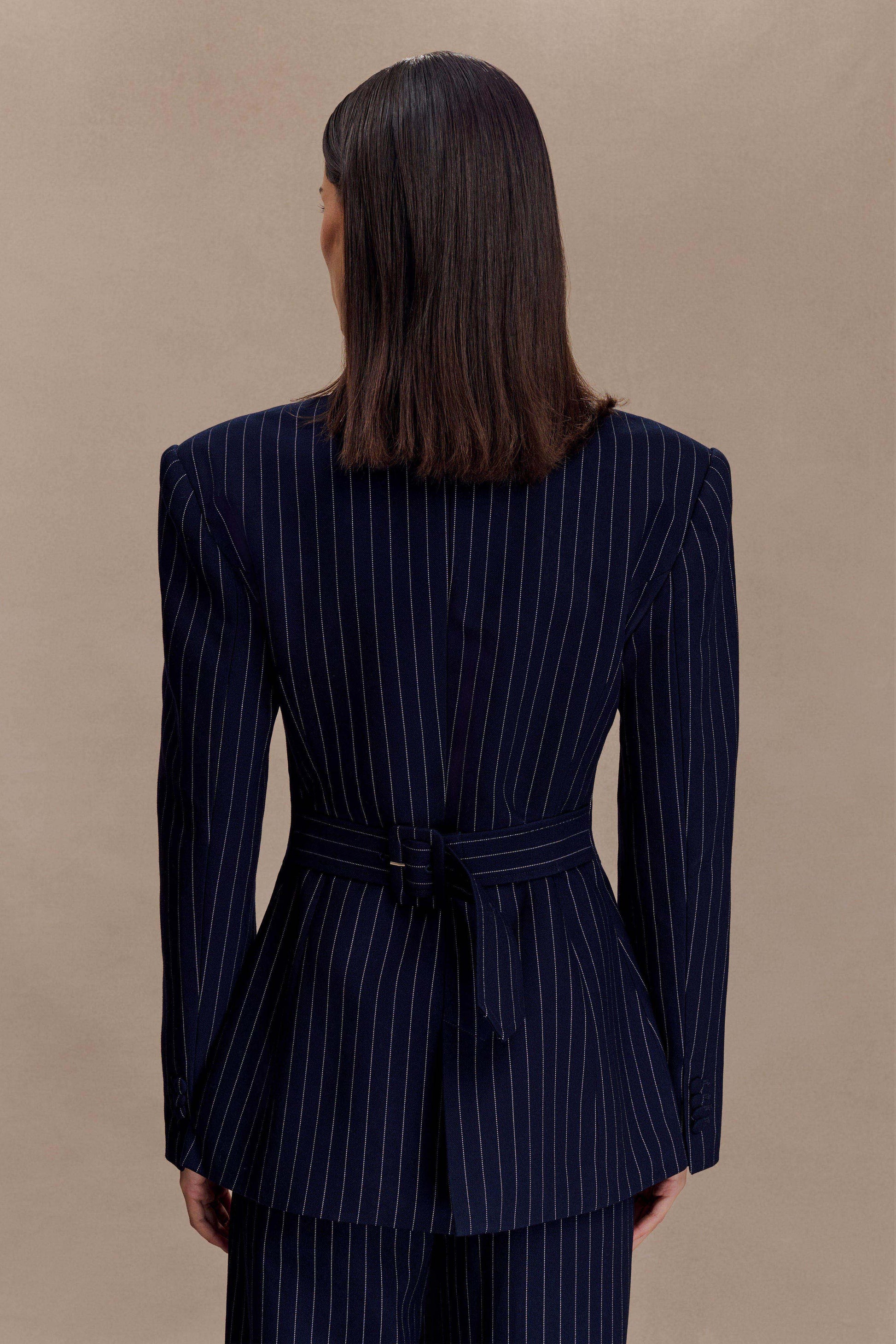 Bellamy Cinched Blazer - Navy Pinstripe #4