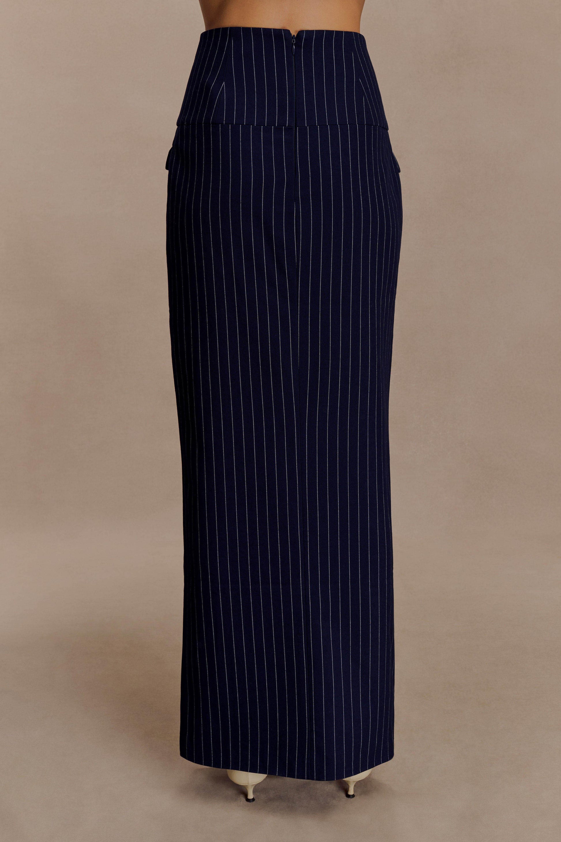 Cassie Column Maxi Skirt - Navy Pinstripe #5