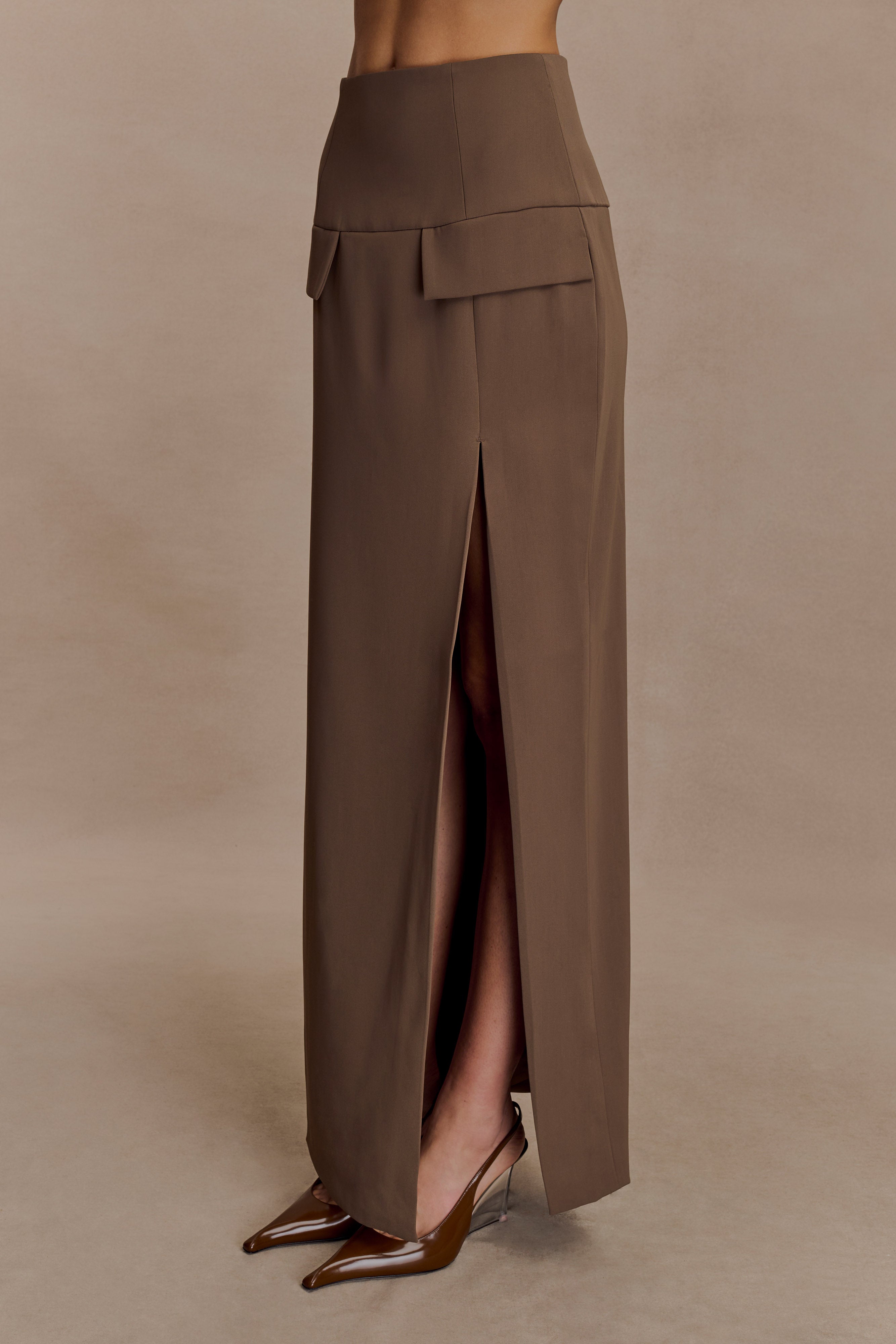 Cassie Column Maxi Skirt - Cacao Brown | MESHKI US