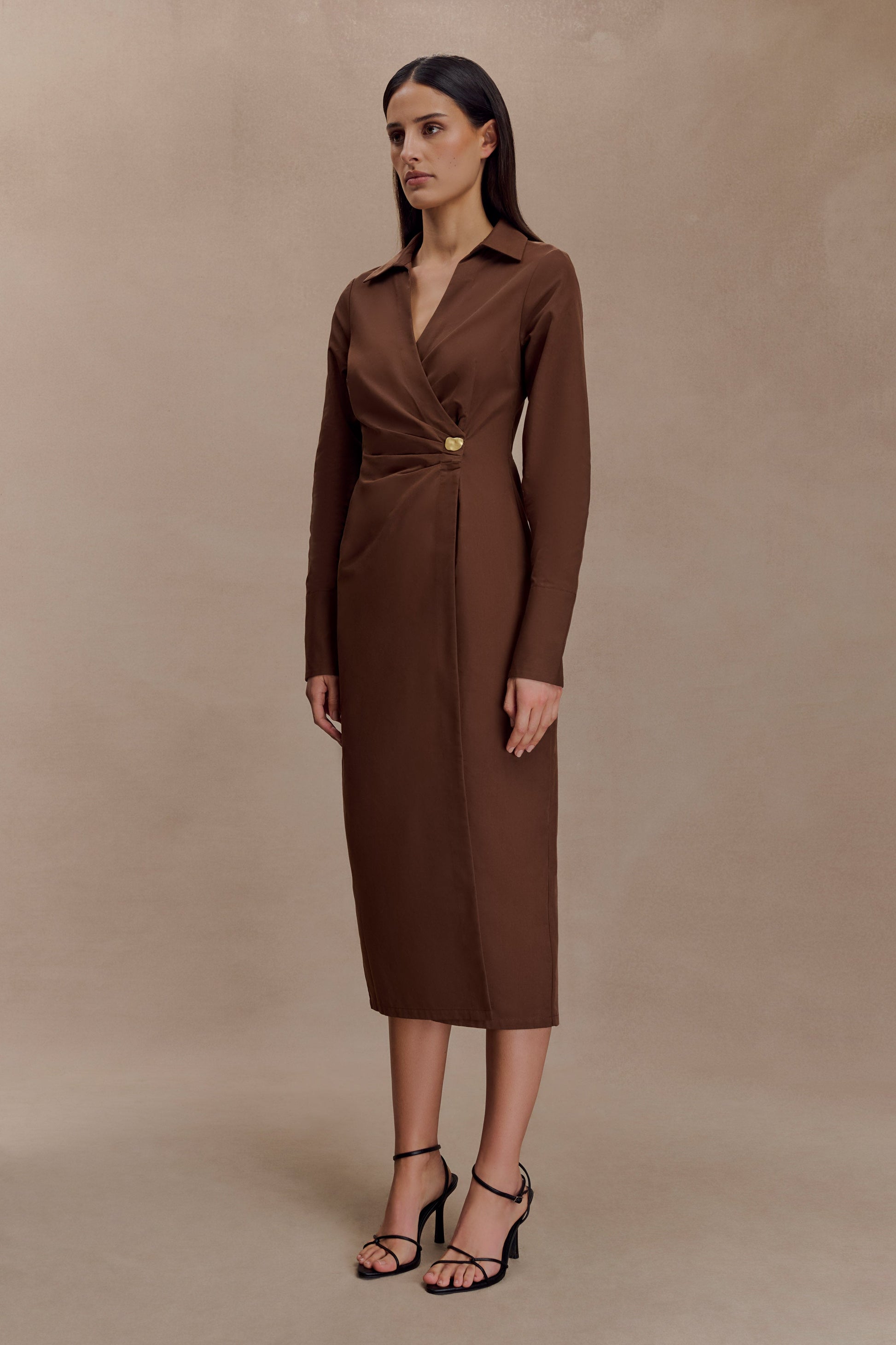 Mikaila Asymmetric Shirt Dress - Dark Chocolate #5