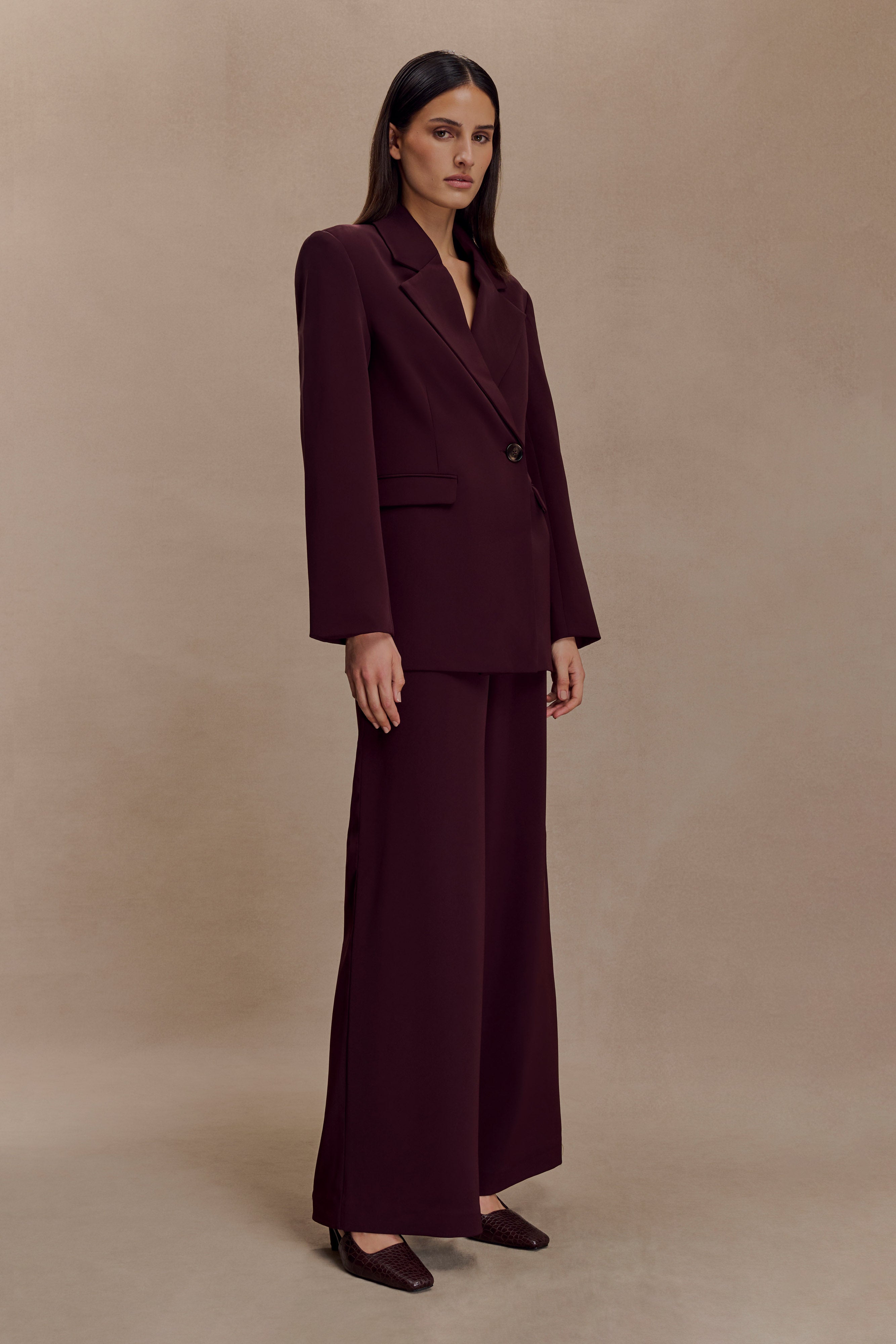 Arlo Wide Leg Suiting Trouser - Mahogany | MESHKI US