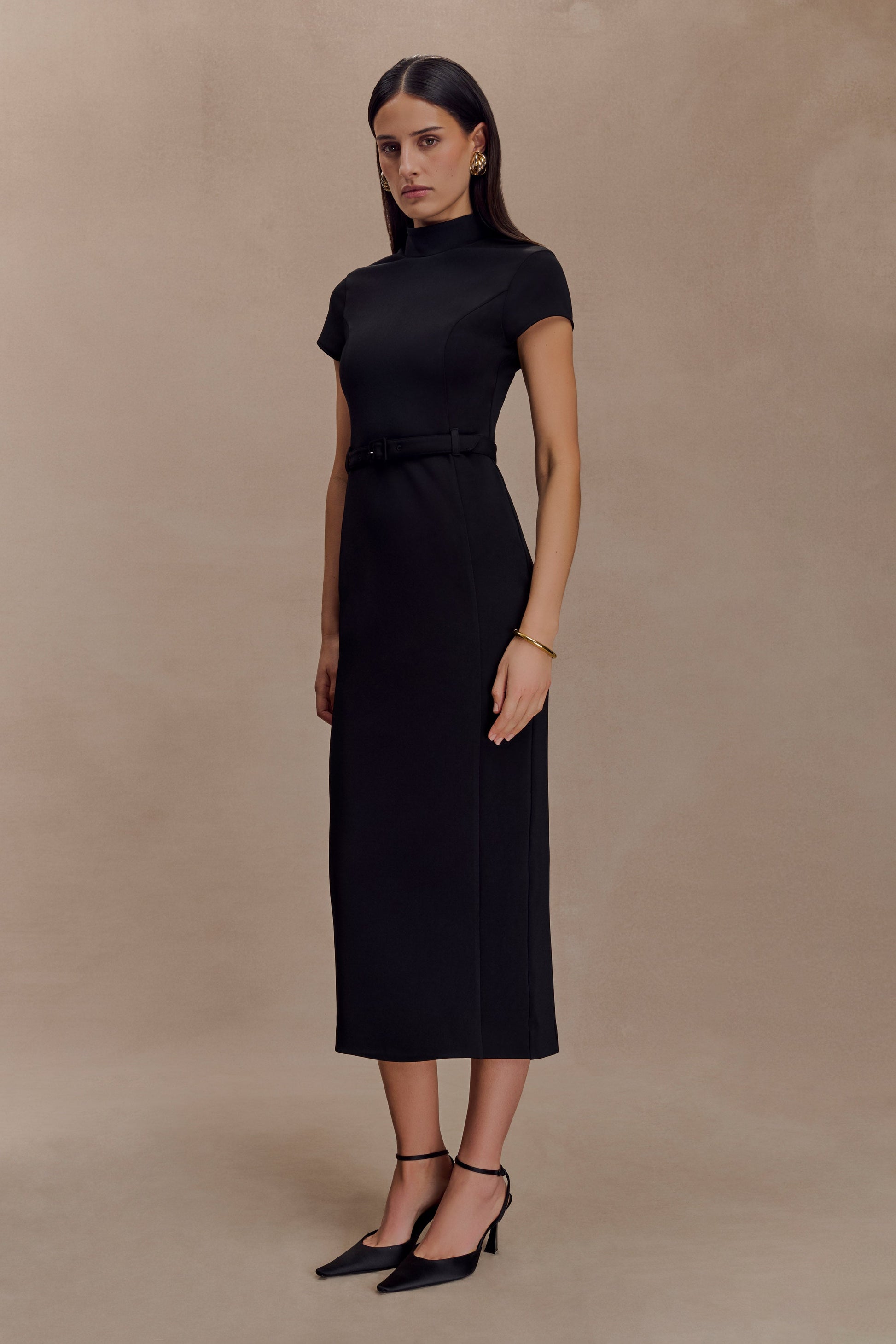 Arwyn Short Sleeve Crepe Midi Dress - Black #3
