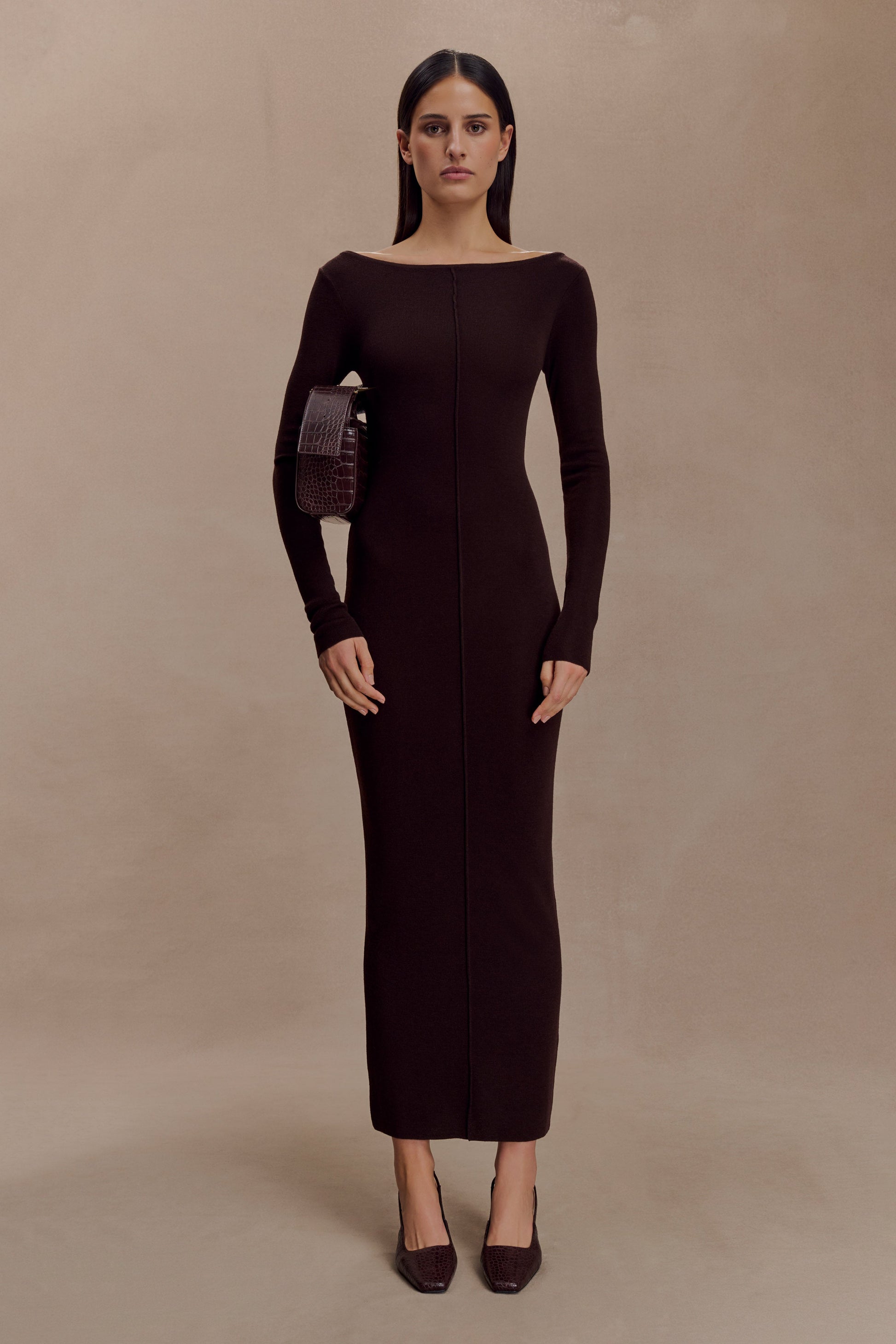 Cleona Merino Wool Ribbed Long Sleeve Maxi Dress / Deep Chocolate | MESHKI | 3XL Cleona Merino Wool Ribbed Long Sleeve Maxi Dress / Deep Chocolate | MESHKI | 3XL