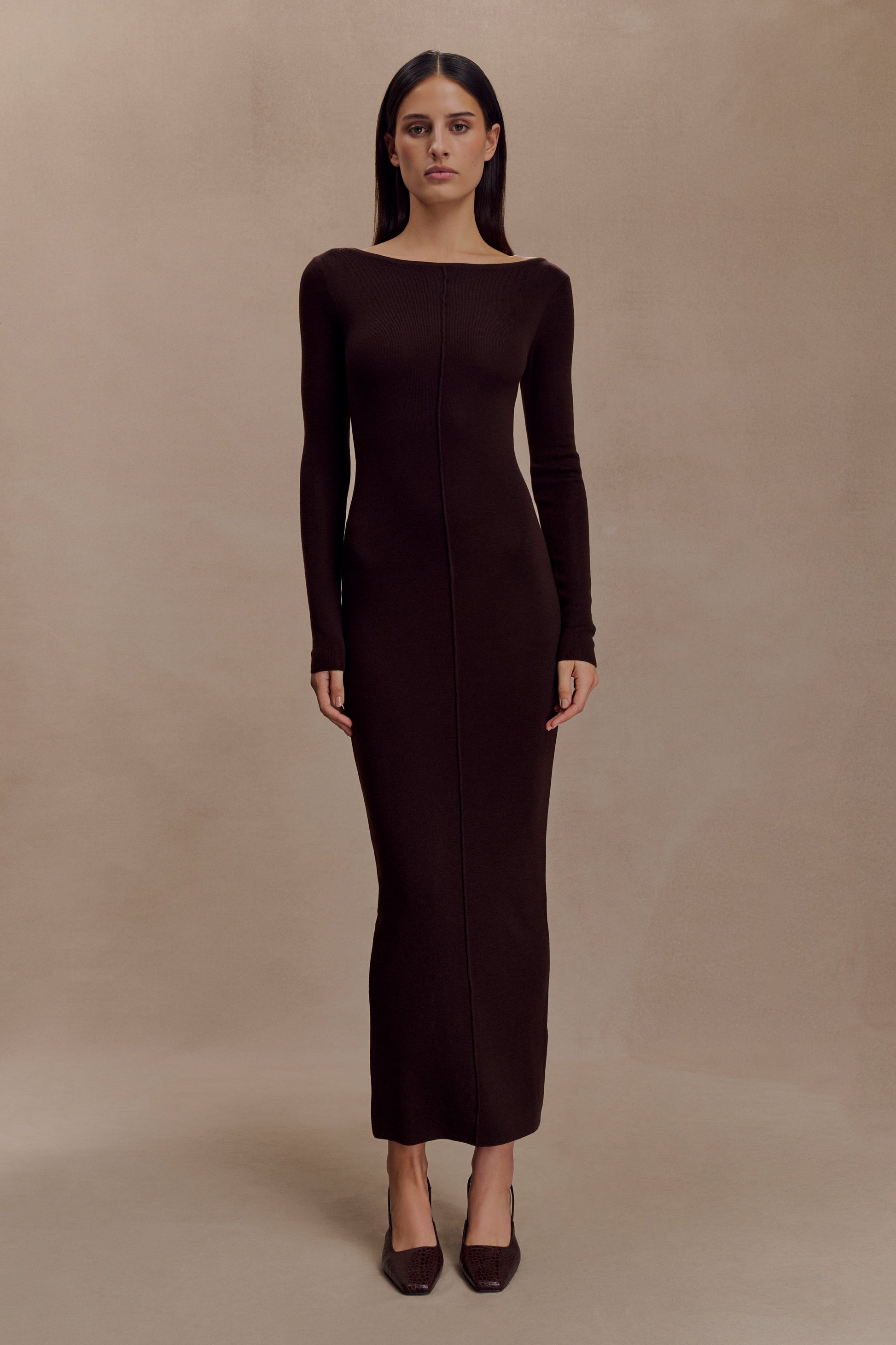 Cleona Merino Wool Ribbed Long Sleeve Maxi Dress / Deep Chocolate | MESHKI | 3XL Cleona Merino Wool Ribbed Long Sleeve Maxi Dress / Deep Chocolate | MESHKI | 3XL