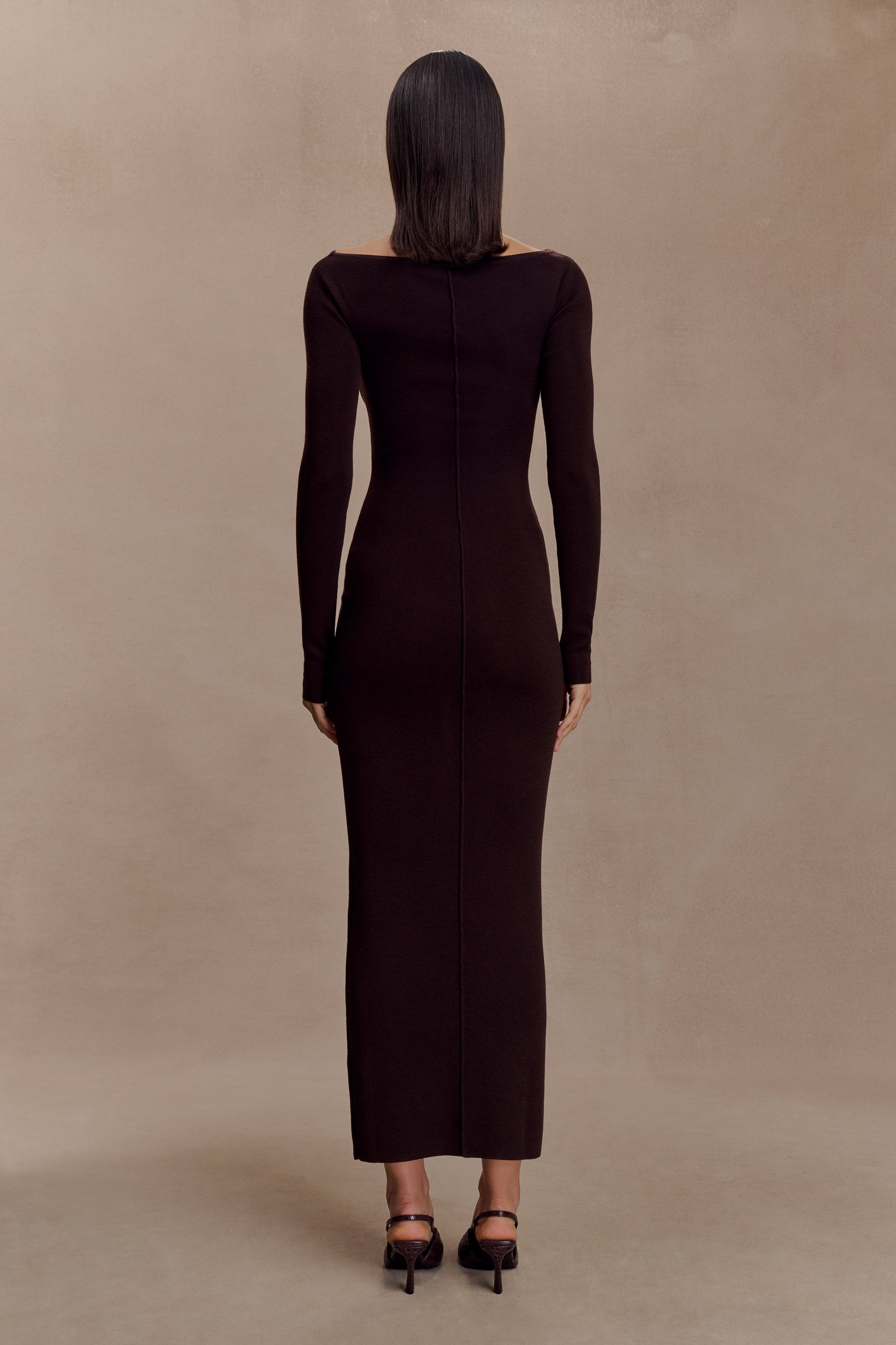 Cleona Merino Wool Ribbed Long Sleeve Maxi Dress / Deep Chocolate | MESHKI | 3XL Cleona Merino Wool Ribbed Long Sleeve Maxi Dress / Deep Chocolate | MESHKI | 3XL