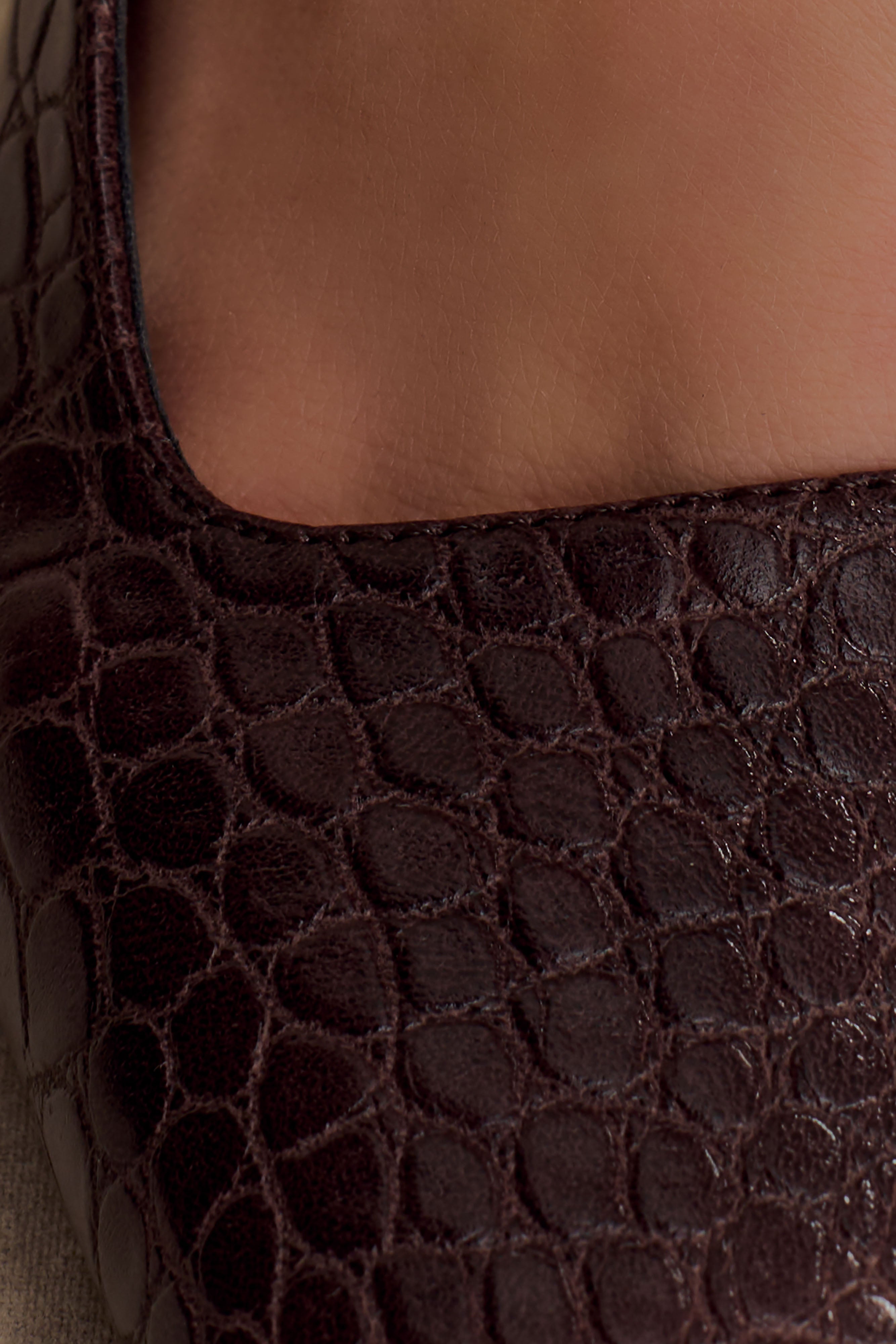Maren Faux Leather Crocodile Heel - Chocolate | MESHKI US