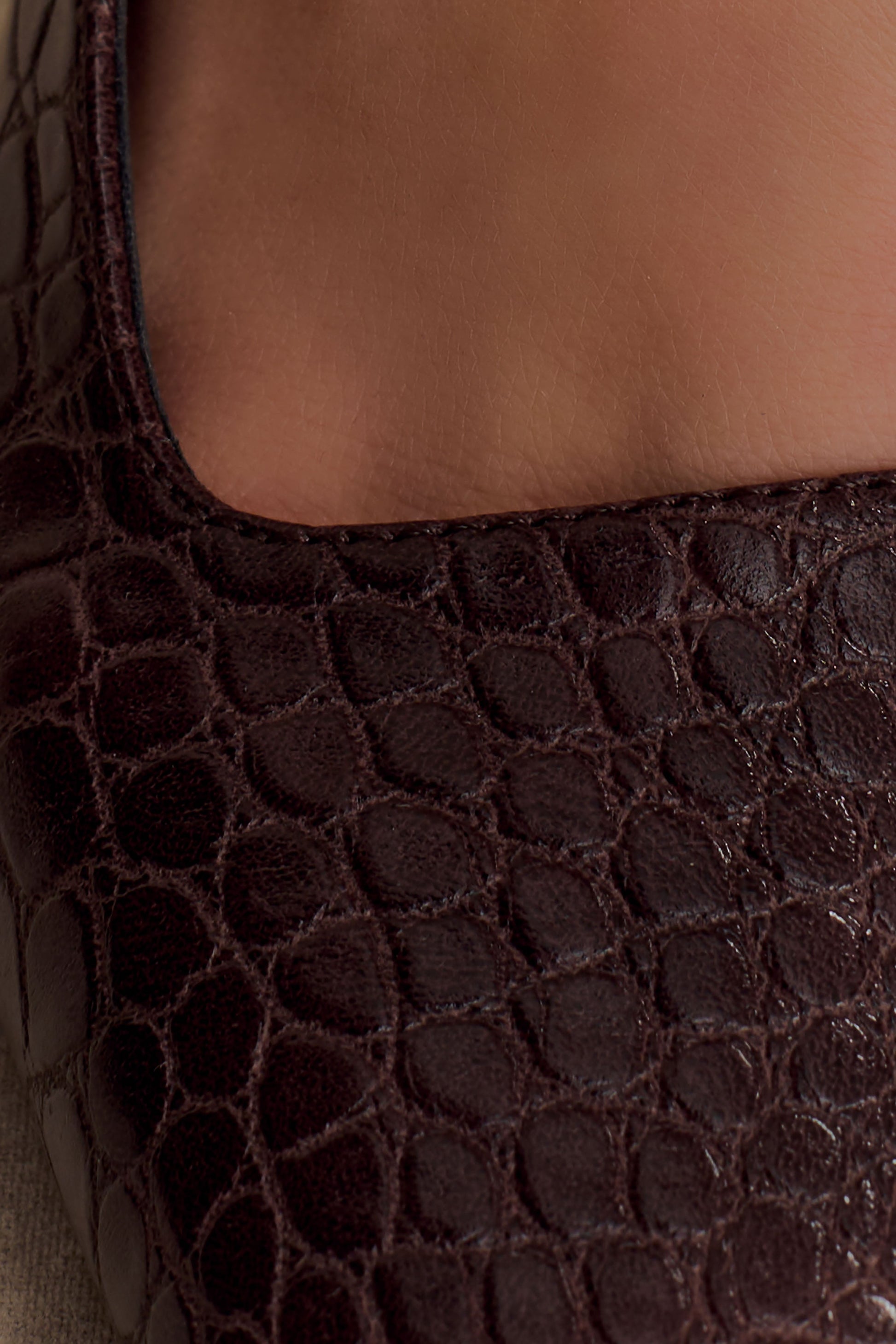 Maren Faux Leather Crocodile Heel - Chocolate #4