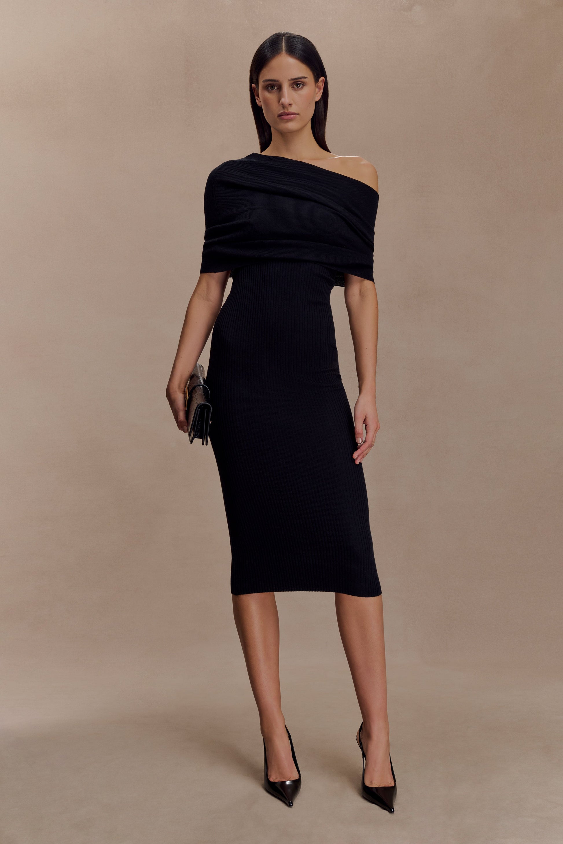 Zandie Cashmere Blend Knit Midi Dress / Black | MESHKI