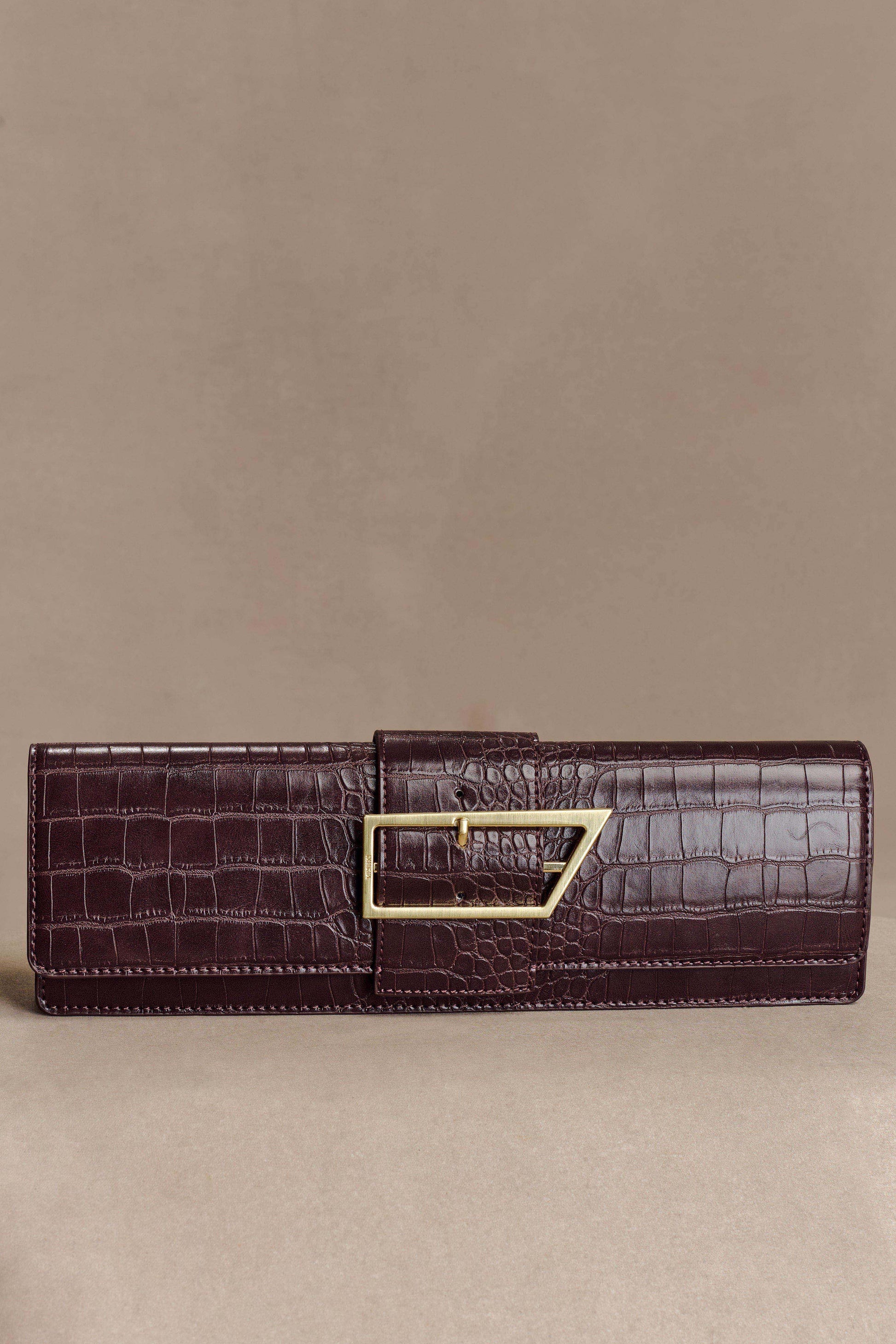 Jessica Faux Leather Crocodile Clutch - Burgundy #4